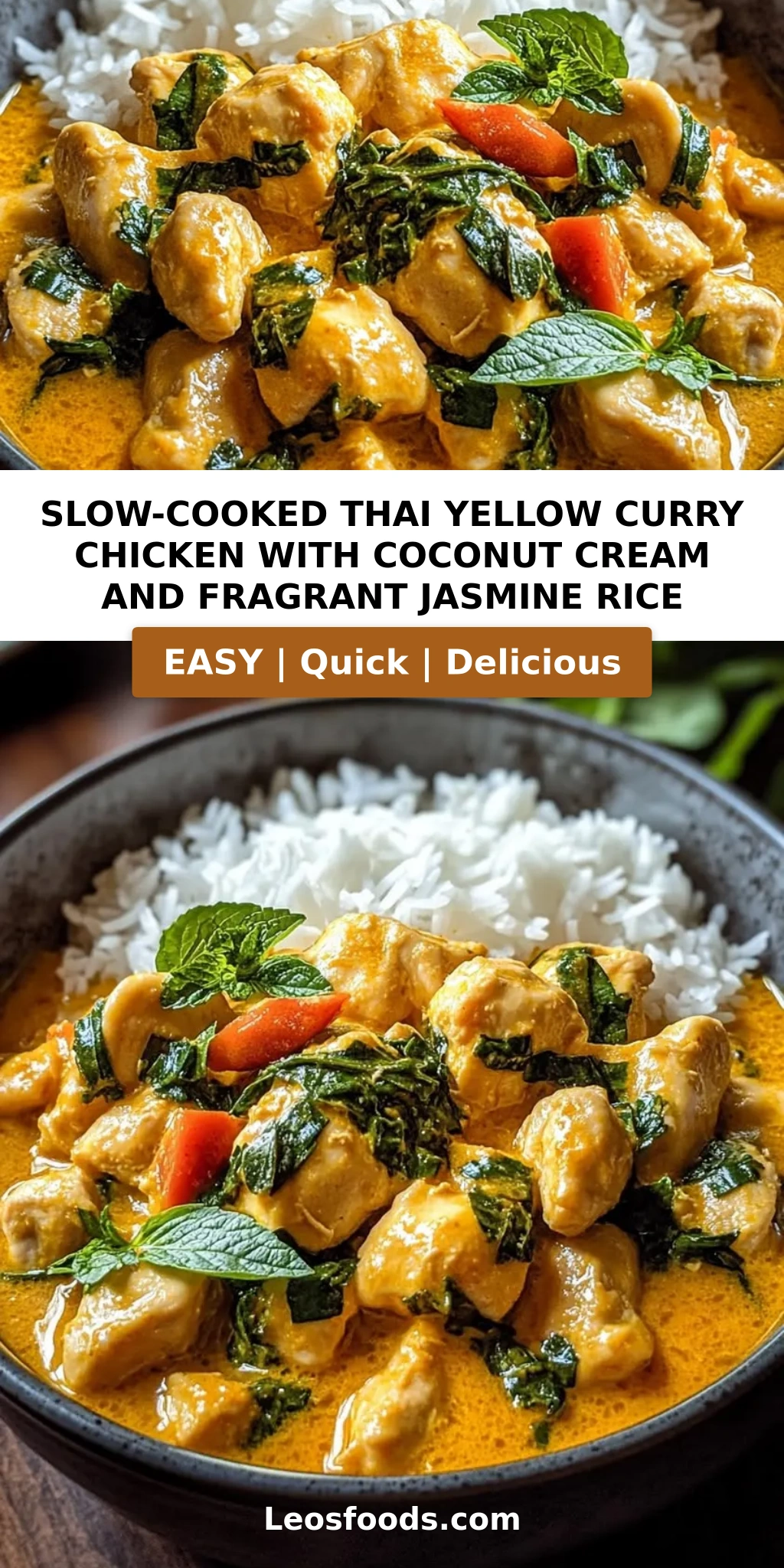 Slow-Cooked Thai Yellow Curry Chicken with Coconut Cream and Fragrant Jasmine Rice