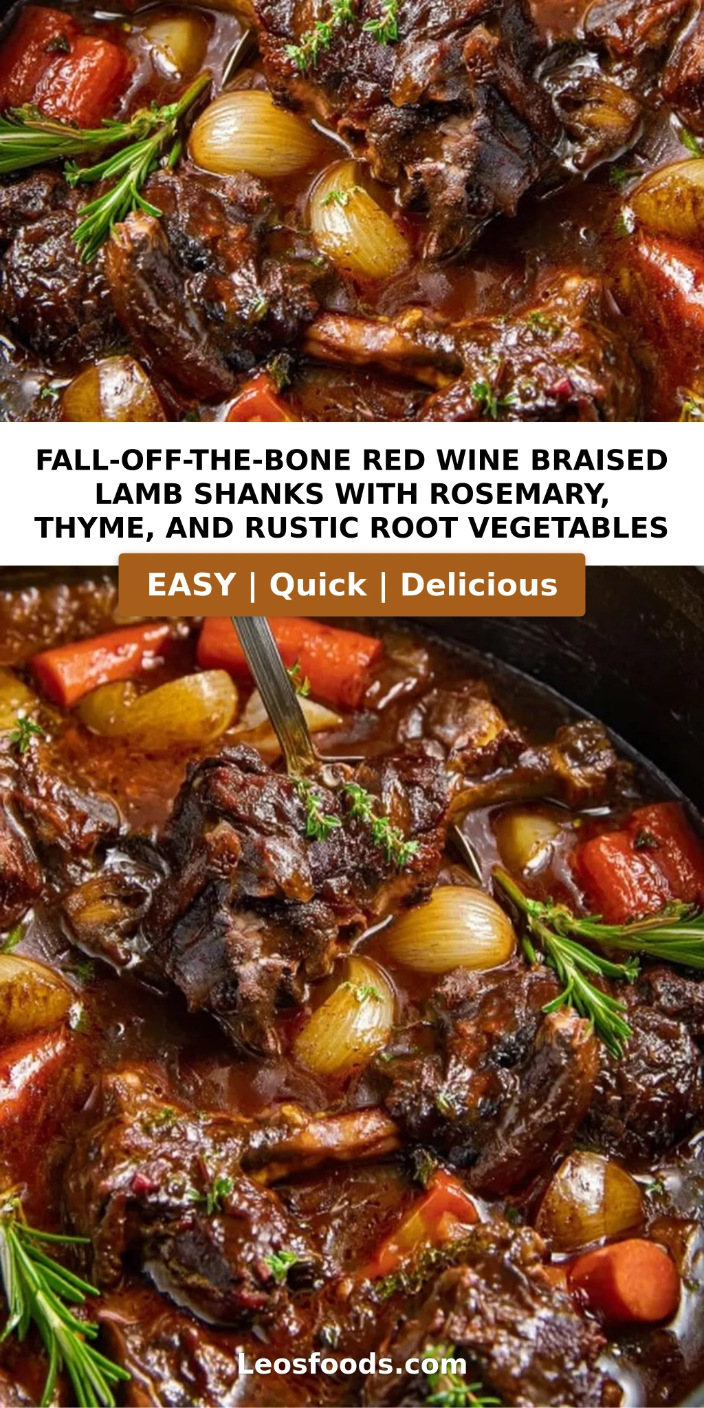 Fall-Off-the-Bone Red Wine Braised Lamb Shanks with Rosemary, Thyme, and Rustic Root Vegetables