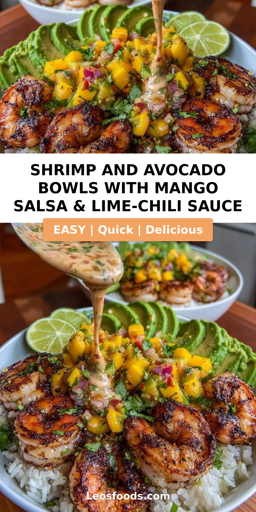 Shrimp and Avocado Bowls with Mango Salsa & Lime-Chili Sauce
