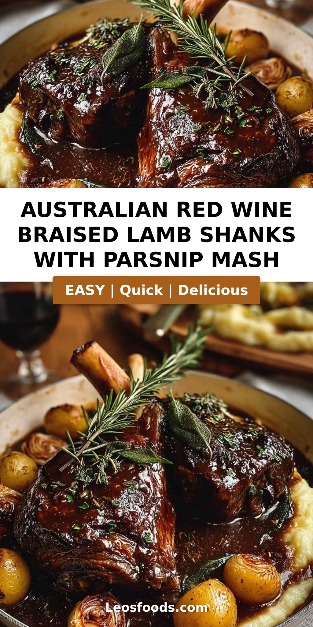 Australian Red Wine Braised Lamb Shanks with Parsnip Mash
