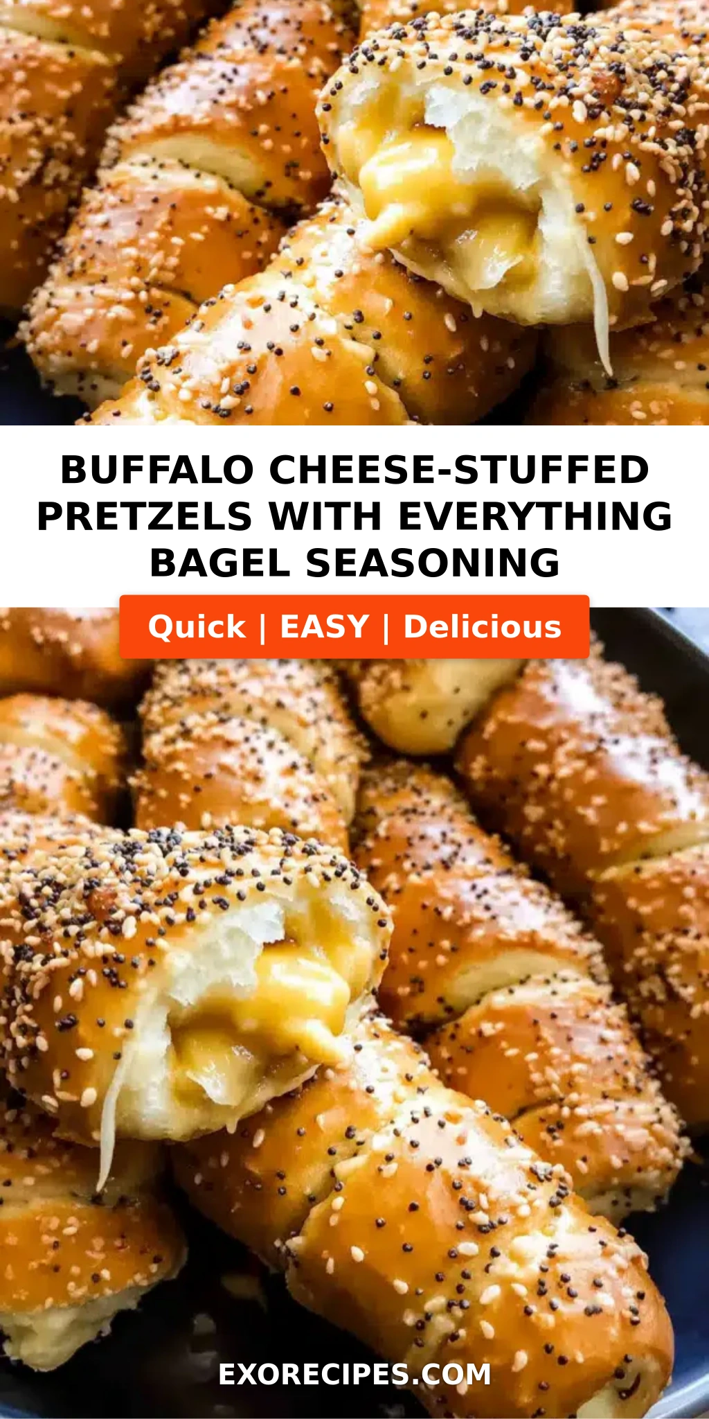 Buffalo Cheese-Stuffed Pretzels with Everything Bagel Seasoning