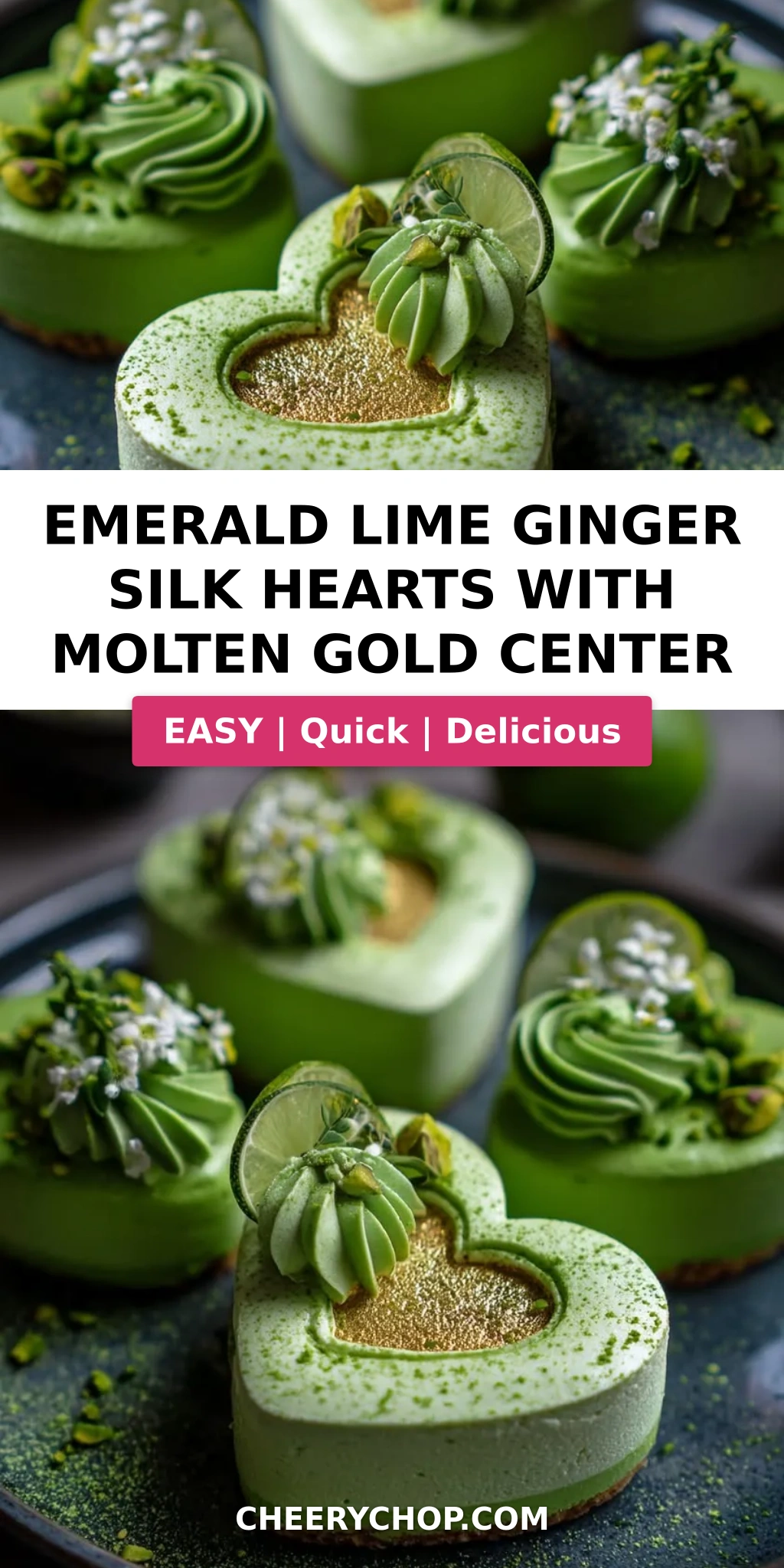 Emerald Lime Ginger Silk Hearts with Molten Gold Center