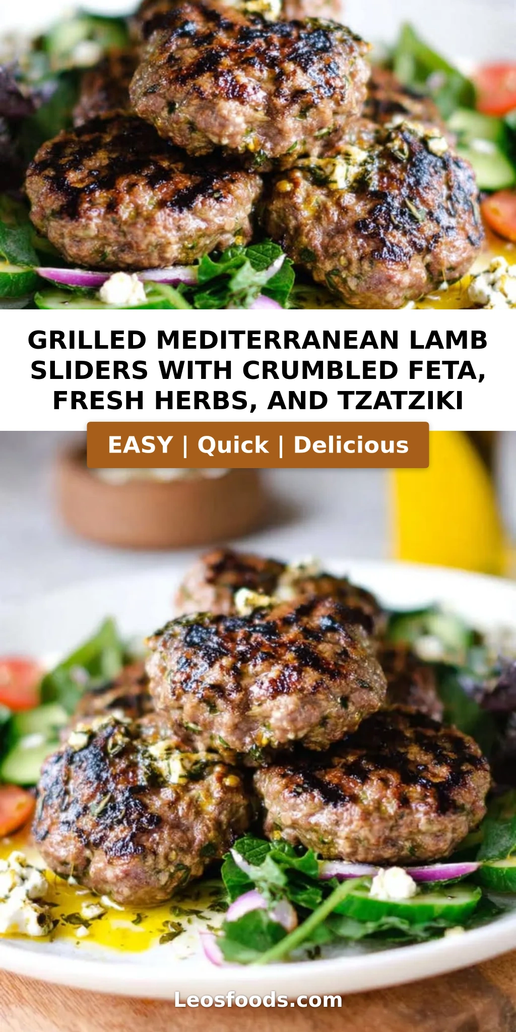 Grilled Mediterranean Lamb Sliders with Crumbled Feta, Fresh Herbs, and Tzatziki