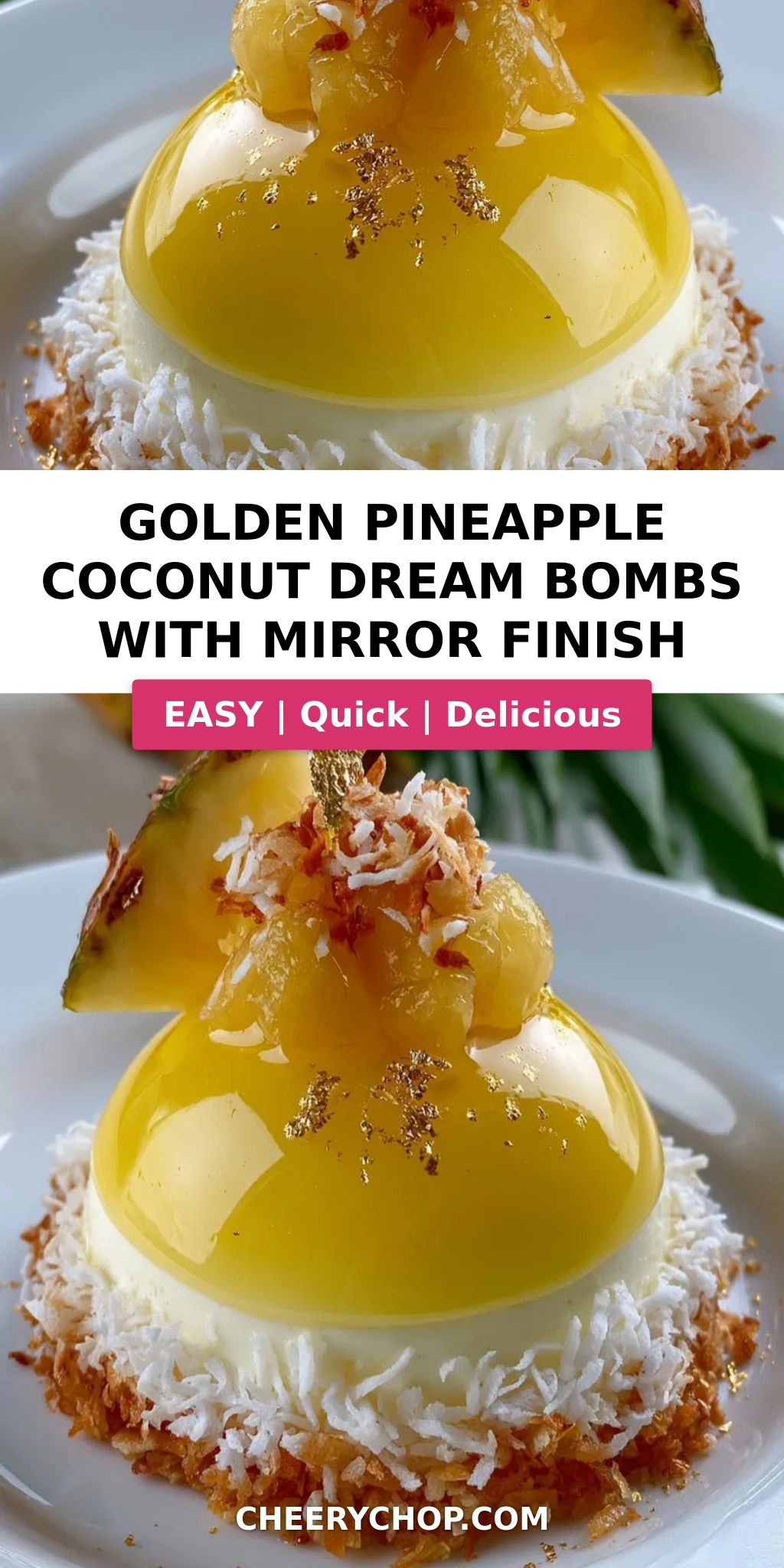 Golden Pineapple Coconut Dream Bombs with Mirror Finish