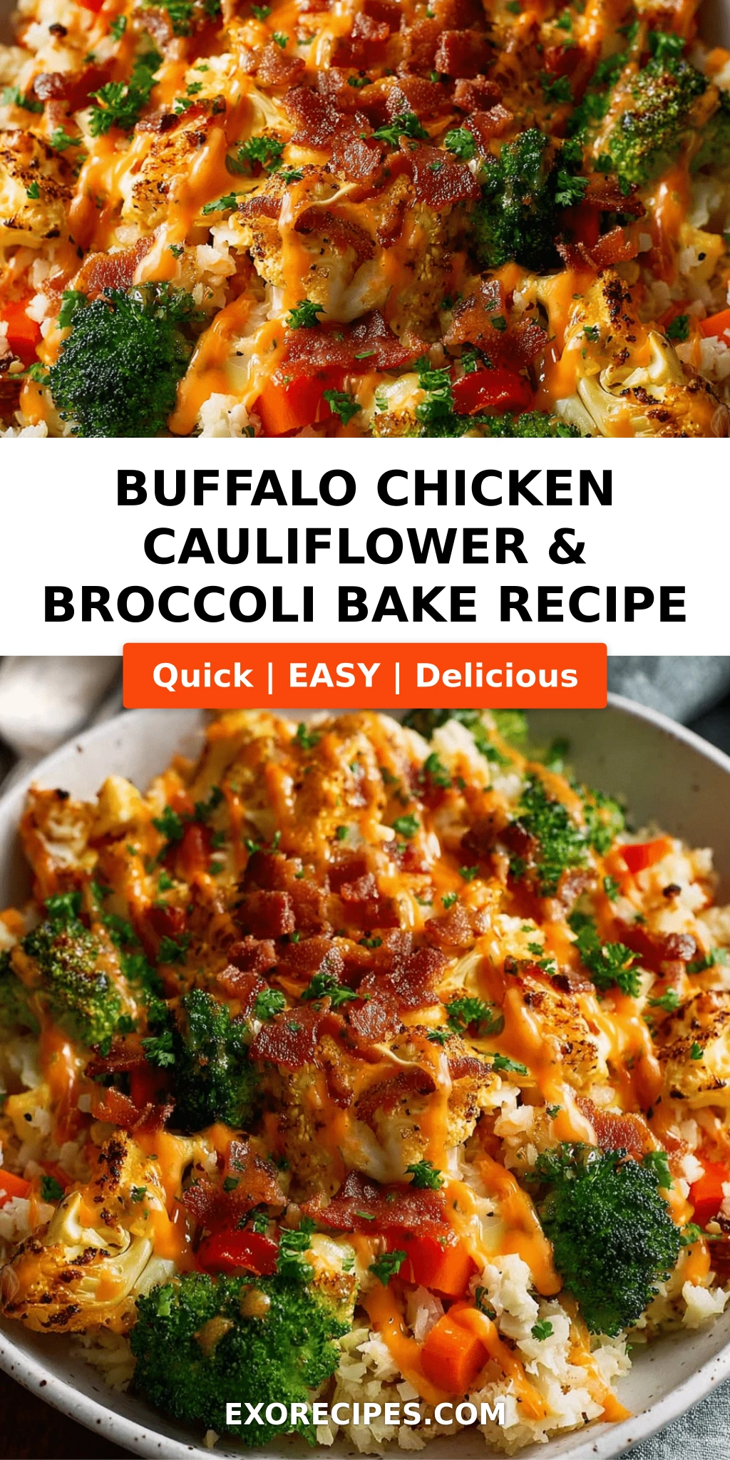 Buffalo Chicken Cauliflower & Broccoli Bake
