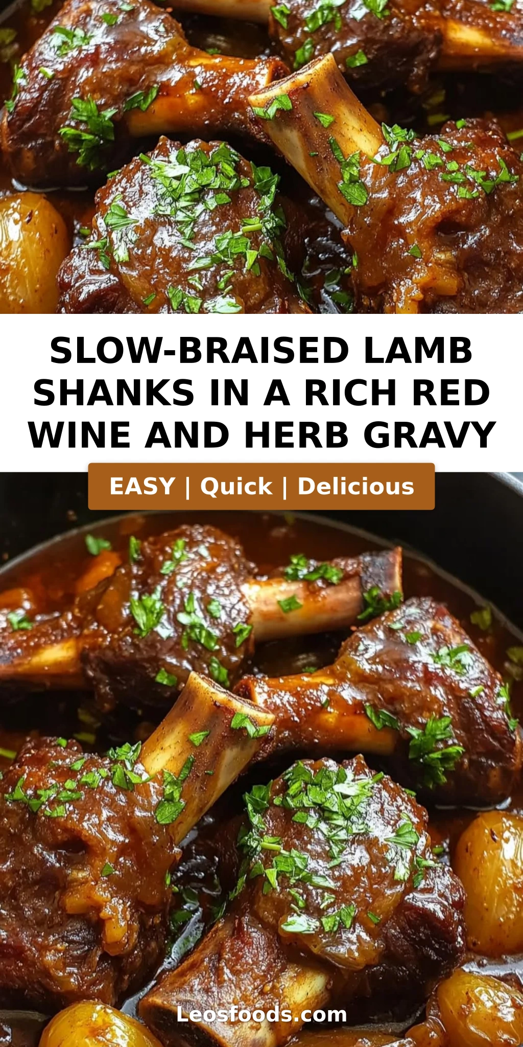 Slow-Braised Lamb Shanks in a Rich Red Wine and Herb Gravy