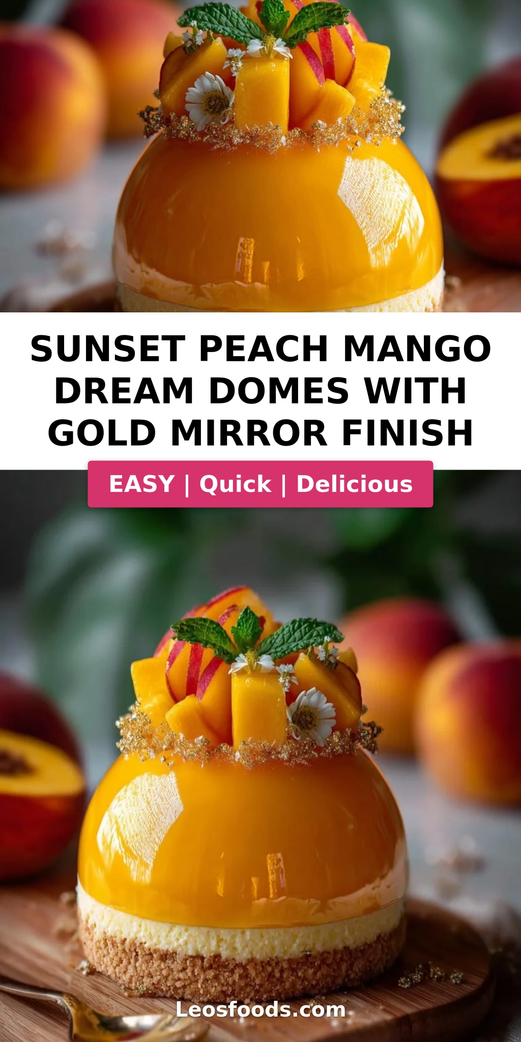 Sunset Peach Mango Dream Domes with Gold Mirror Finish