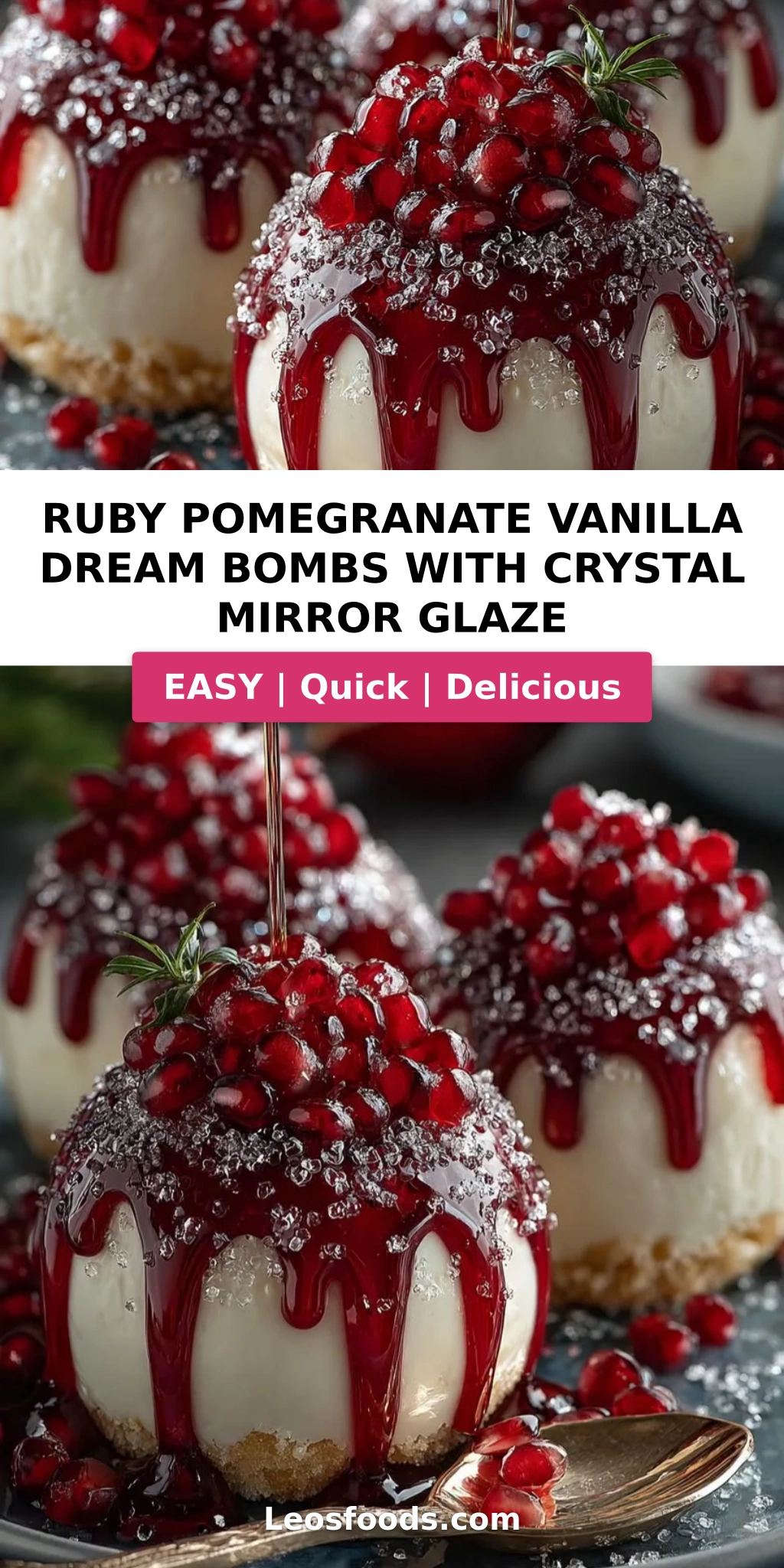 Ruby Pomegranate Vanilla Dream Bombs with Crystal Mirror Glaze