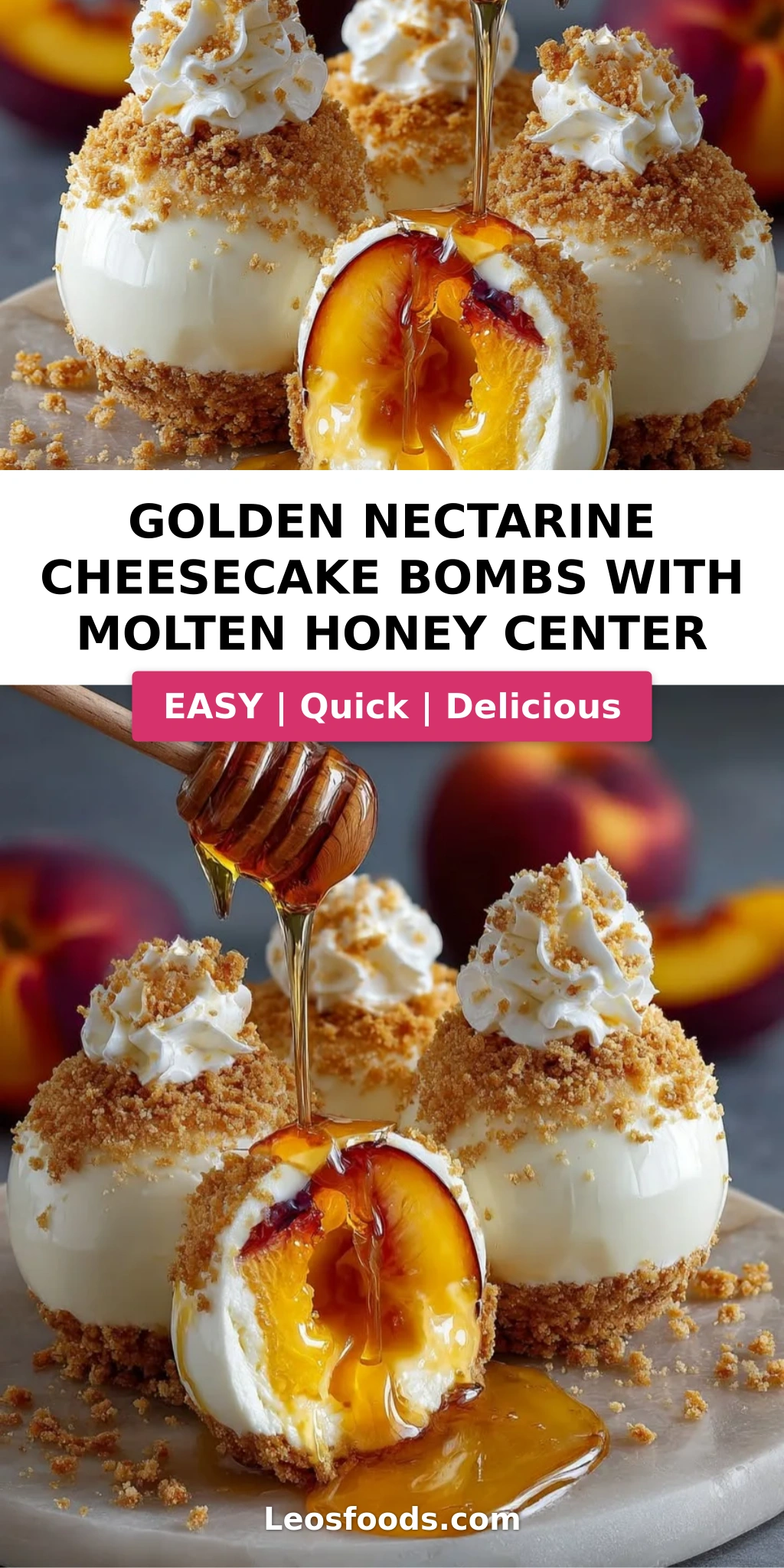 Golden Nectarine Cheesecake Bombs with Molten Honey Center
