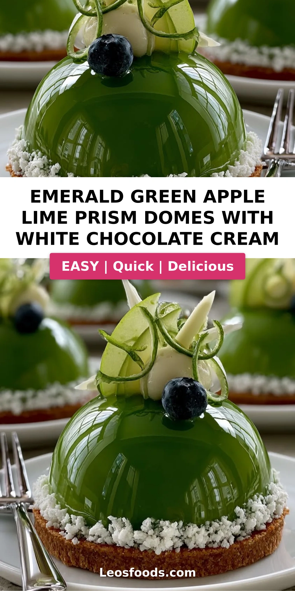 Emerald Green Apple Lime Prism Domes with White Chocolate Cream