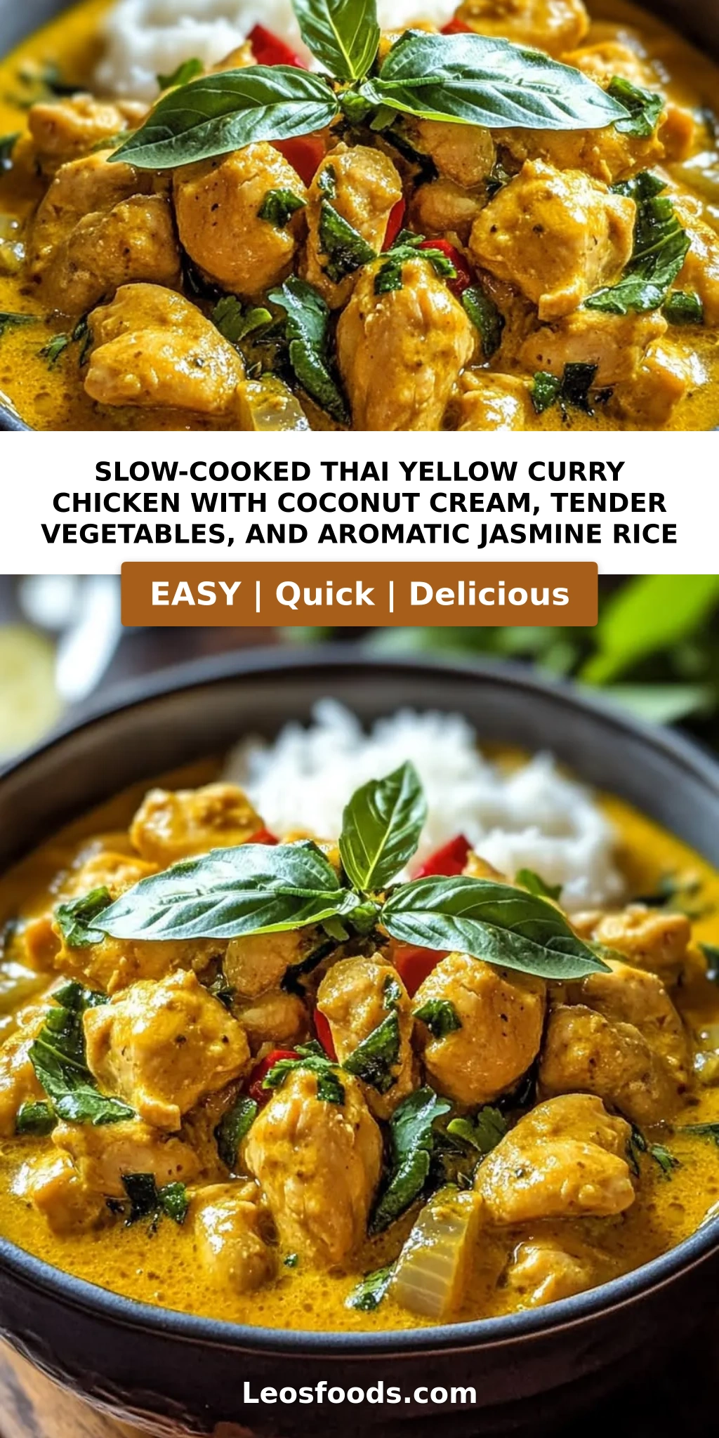 Slow-Cooked Thai Yellow Curry Chicken with Coconut Cream, Tender Vegetables, and Aromatic Jasmine Rice