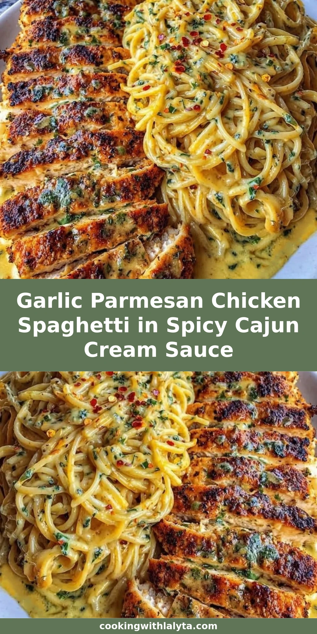 Garlic Parmesan Chicken Spaghetti in Spicy Cajun Cream Sauce