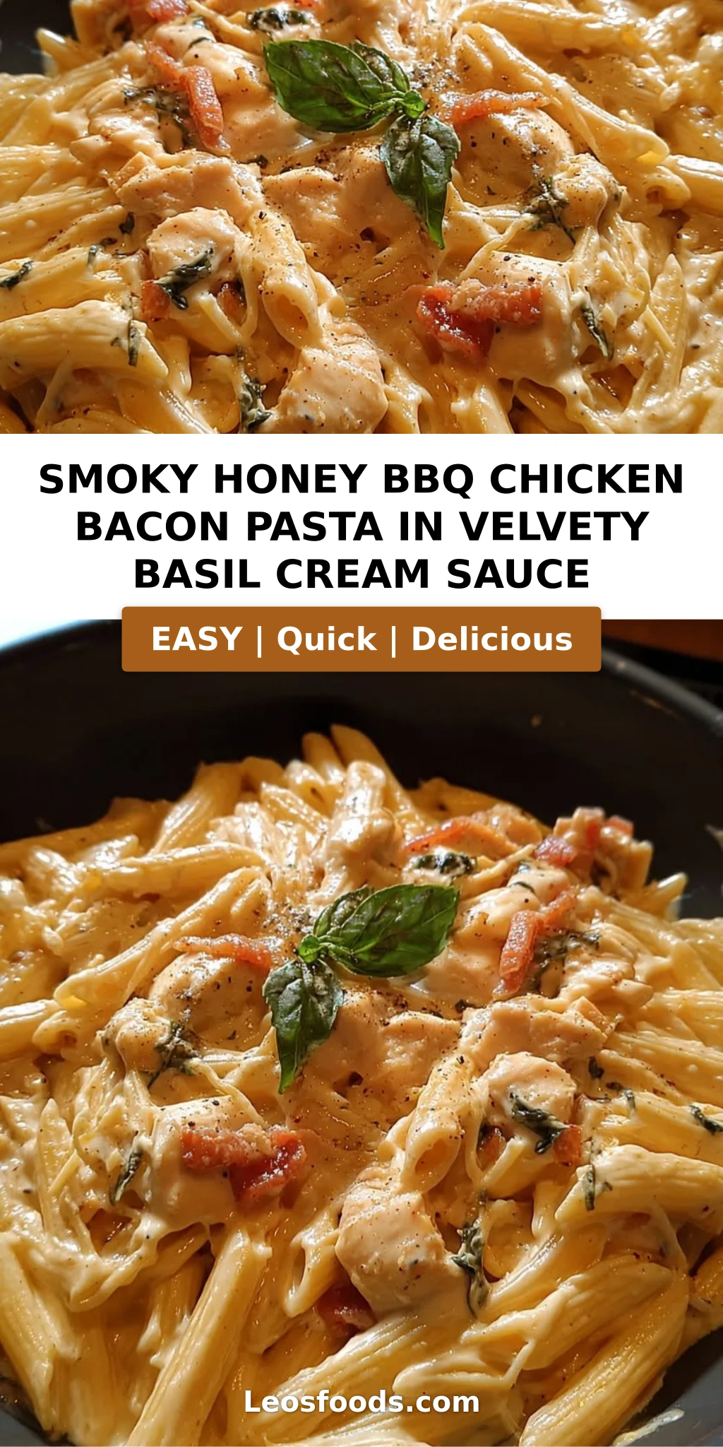 Smoky Honey BBQ Chicken Bacon Pasta in Velvety Basil Cream Sauce