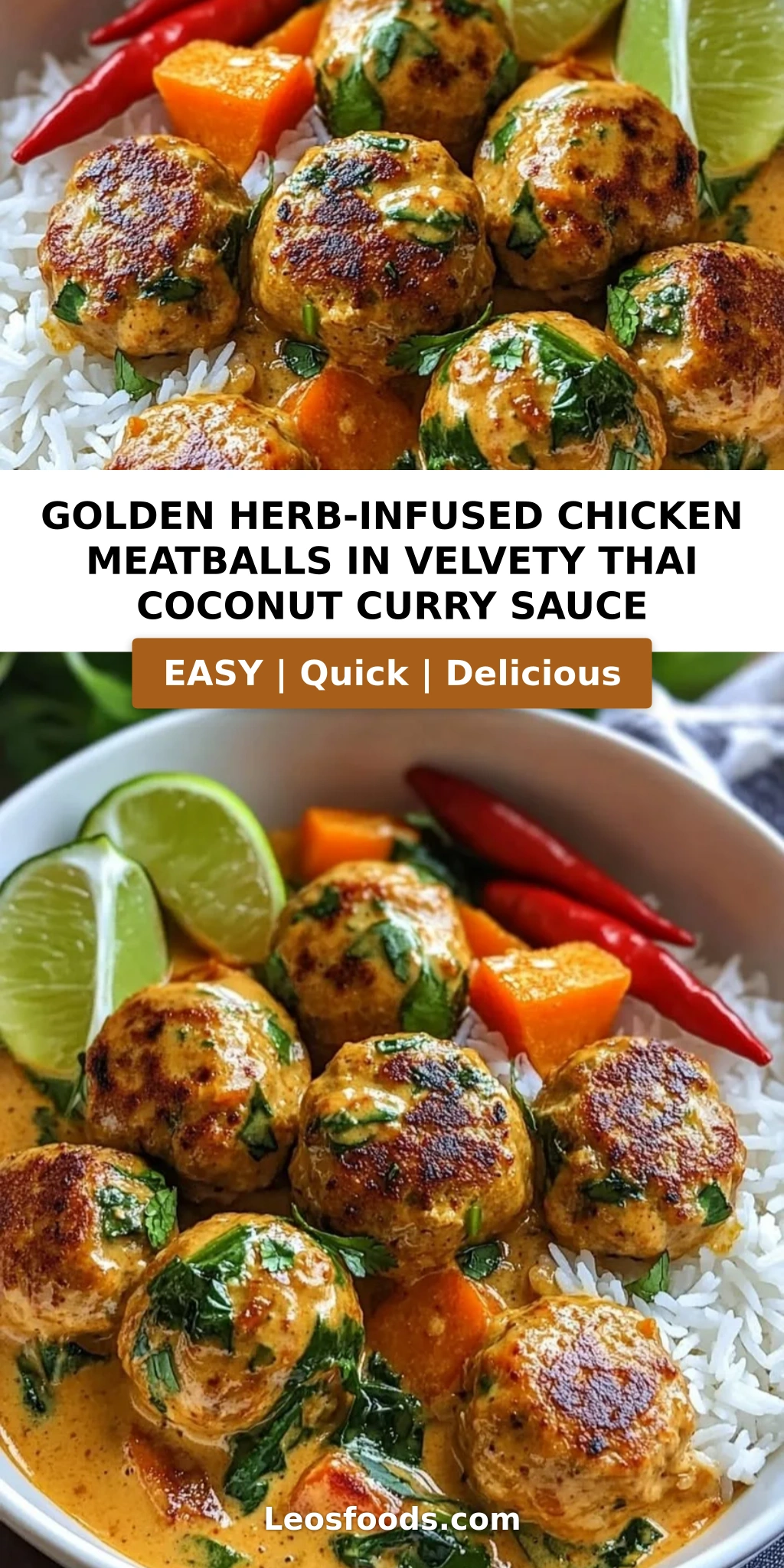 Golden Herb-Infused Chicken Meatballs in Velvety Thai Coconut Curry Sauce