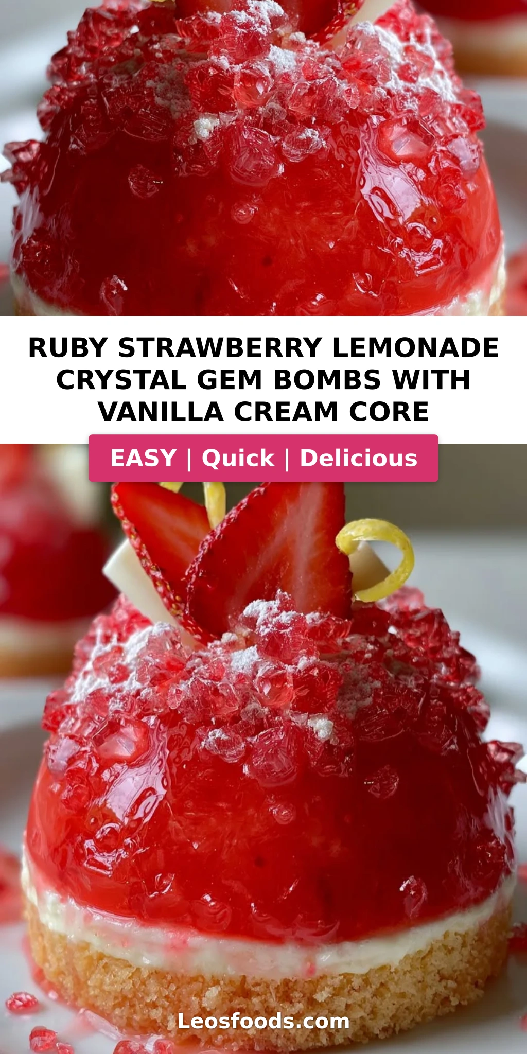Ruby Strawberry Lemonade Crystal Gem Bombs with Vanilla Cream Core