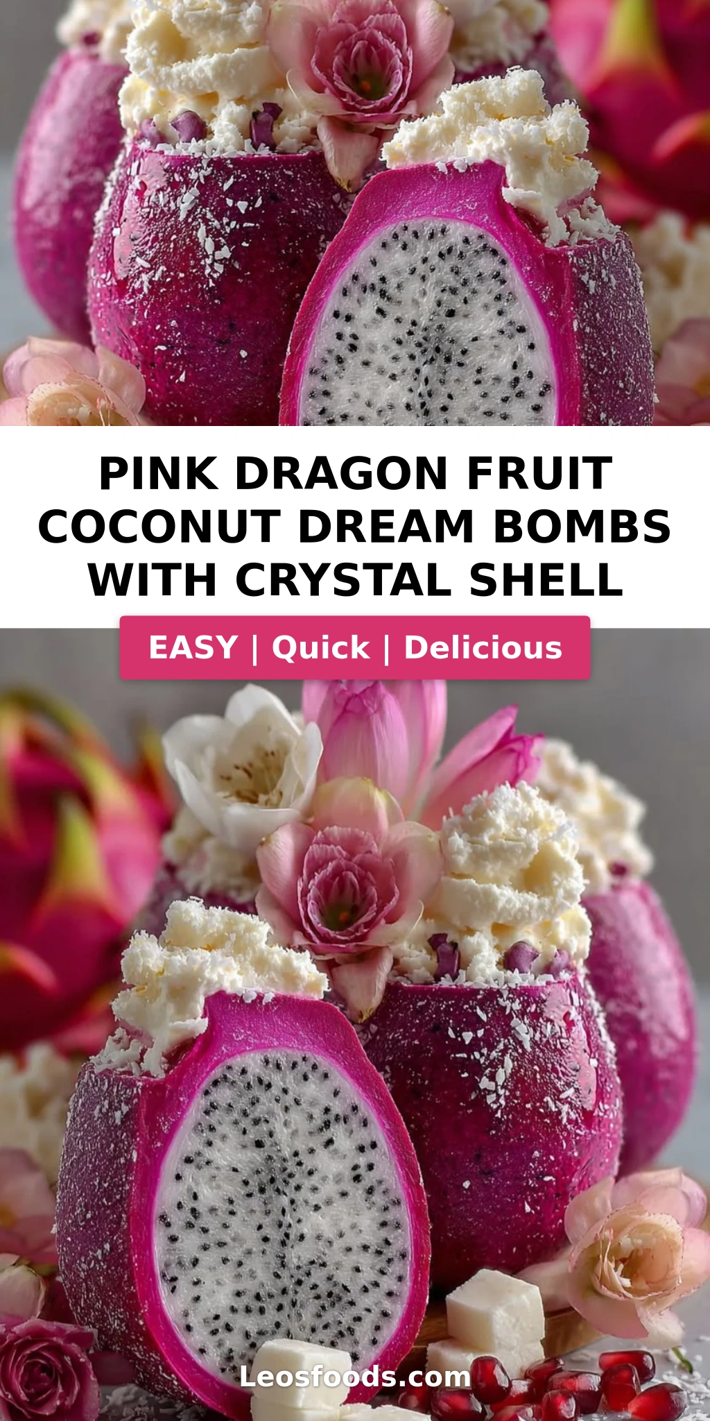 Pink Dragon Fruit Coconut Dream Bombs with Crystal Shell