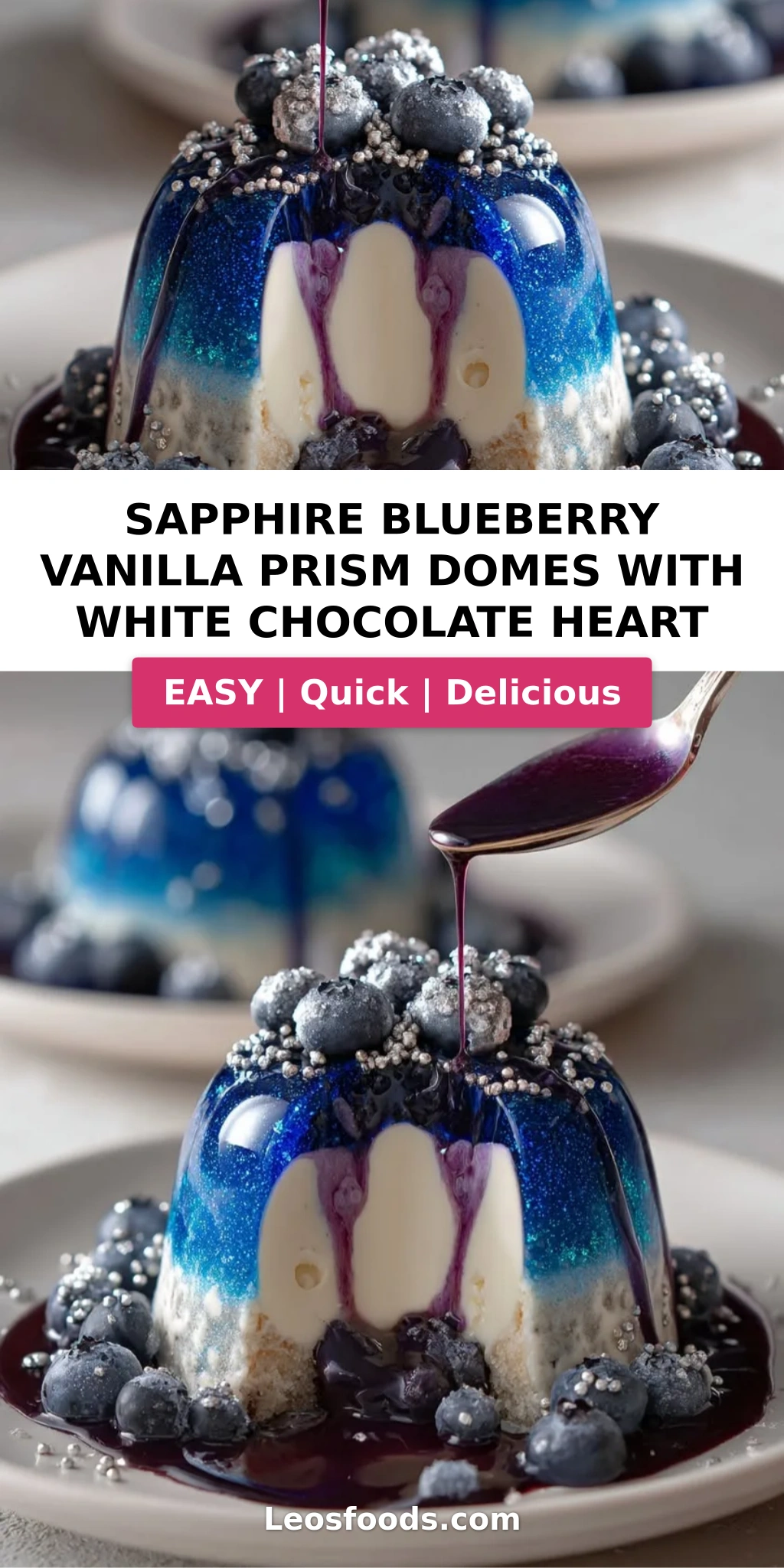 Sapphire Blueberry Vanilla Prism Domes with White Chocolate Heart