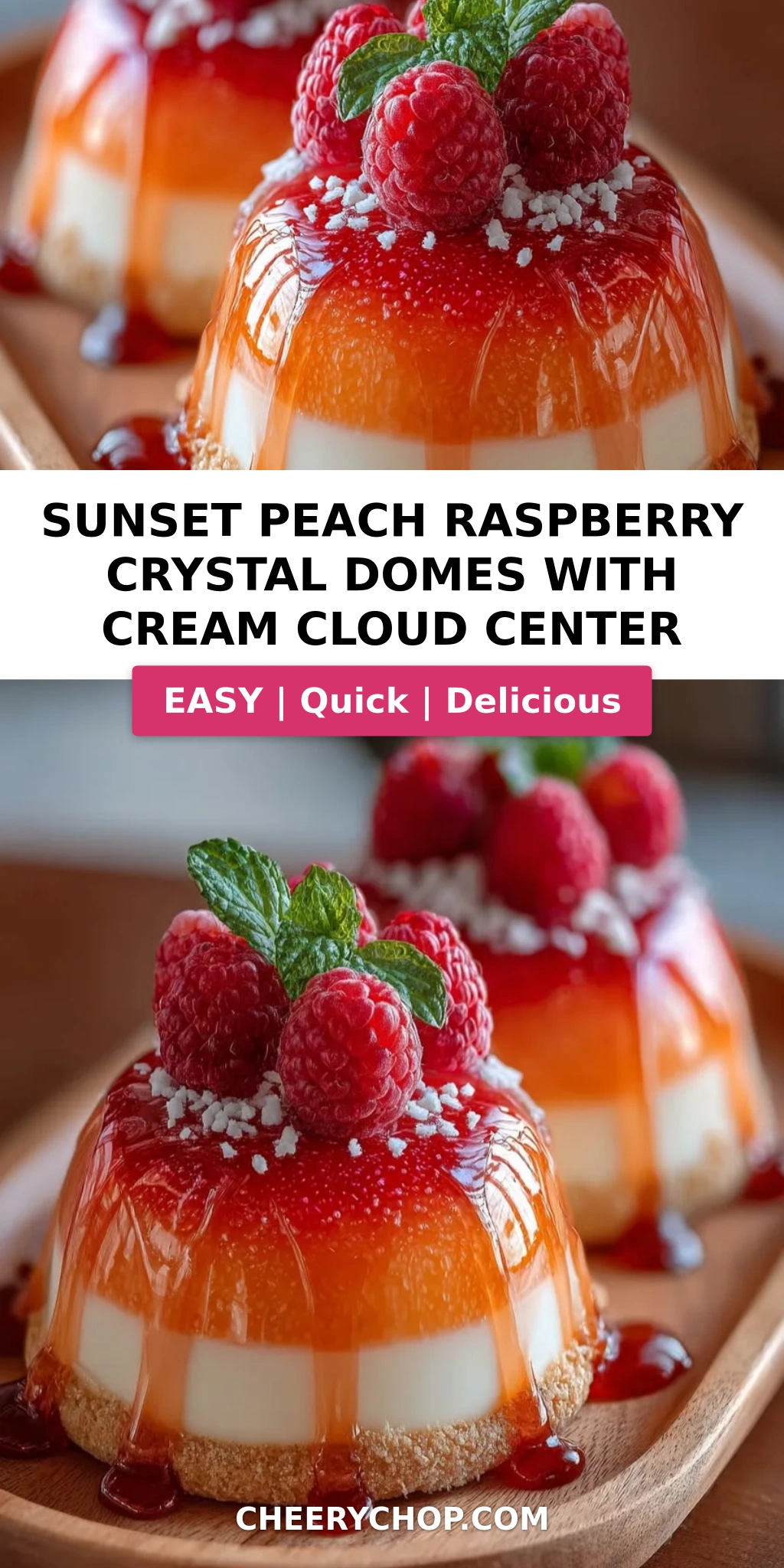 Sunset Peach Raspberry Crystal Domes with Cream Cloud Center
