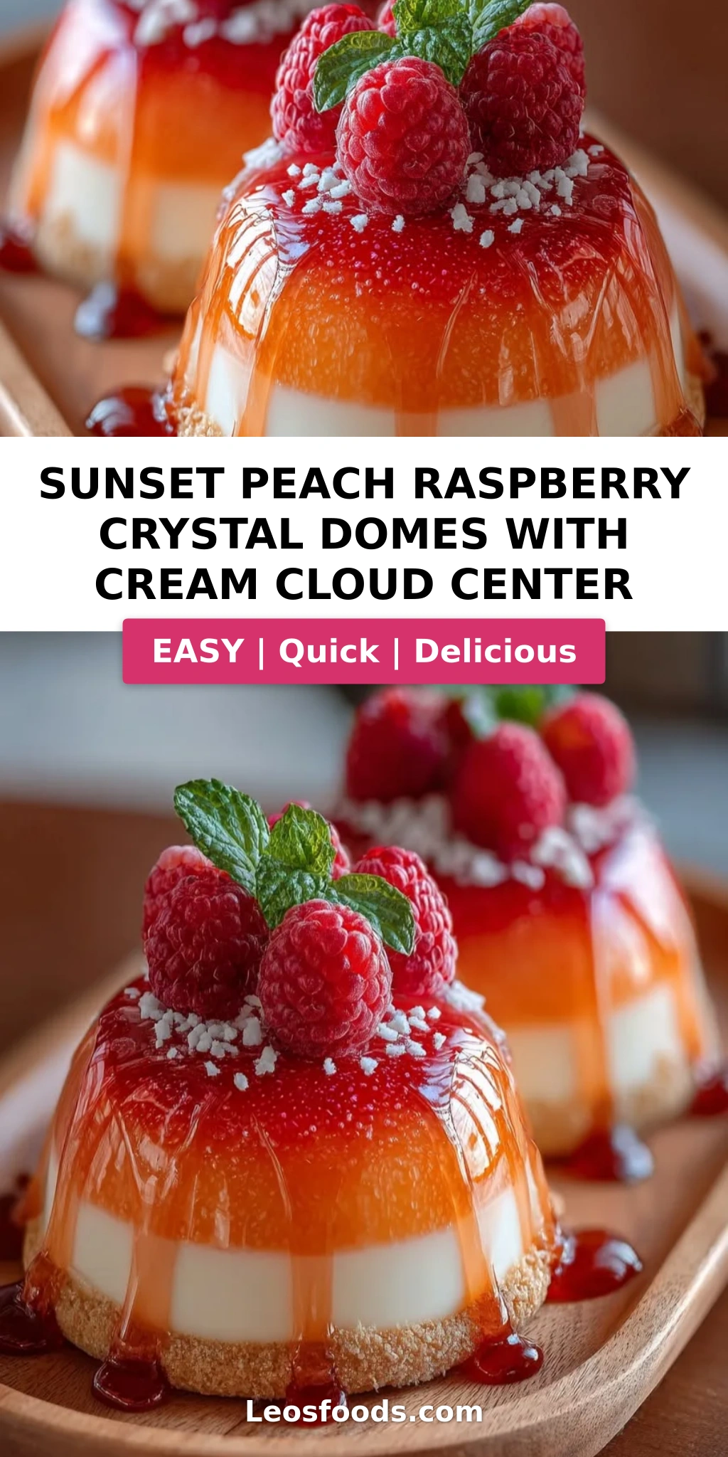 Sunset Peach Raspberry Crystal Domes with Cream Cloud Center
