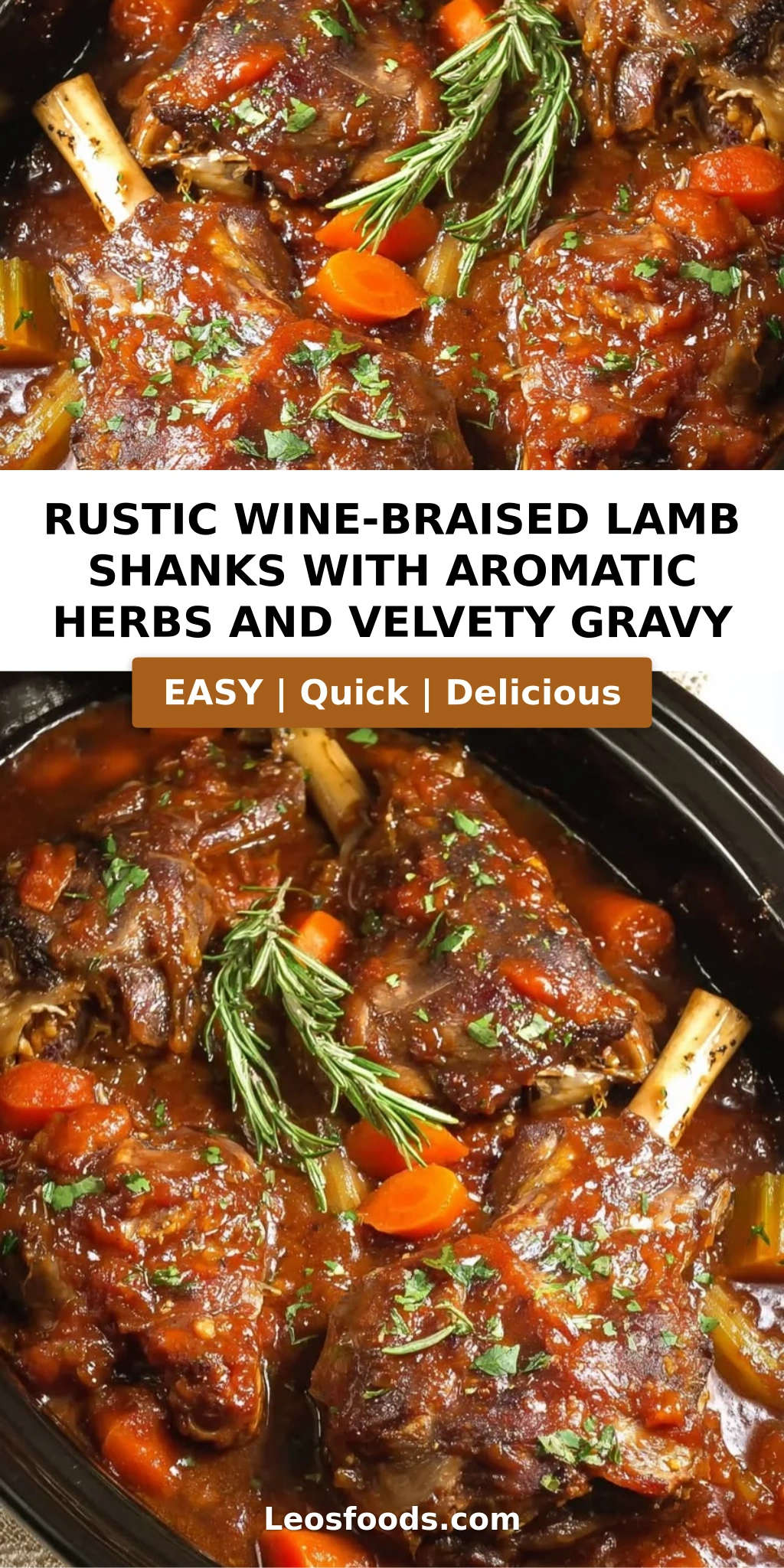 Rustic Wine-Braised Lamb Shanks with Aromatic Herbs and Velvety Gravy