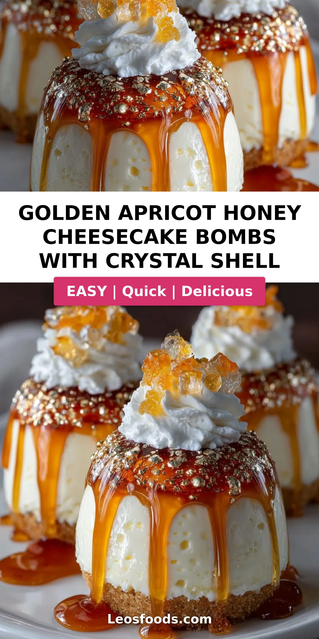 Golden Apricot Honey Cheesecake Bombs with Crystal Shell