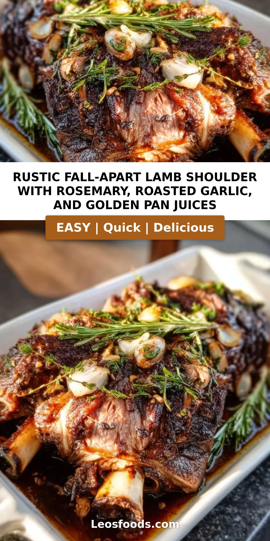 Rustic Fall-Apart Lamb Shoulder with Rosemary, Roasted Garlic, and Golden Pan Juices