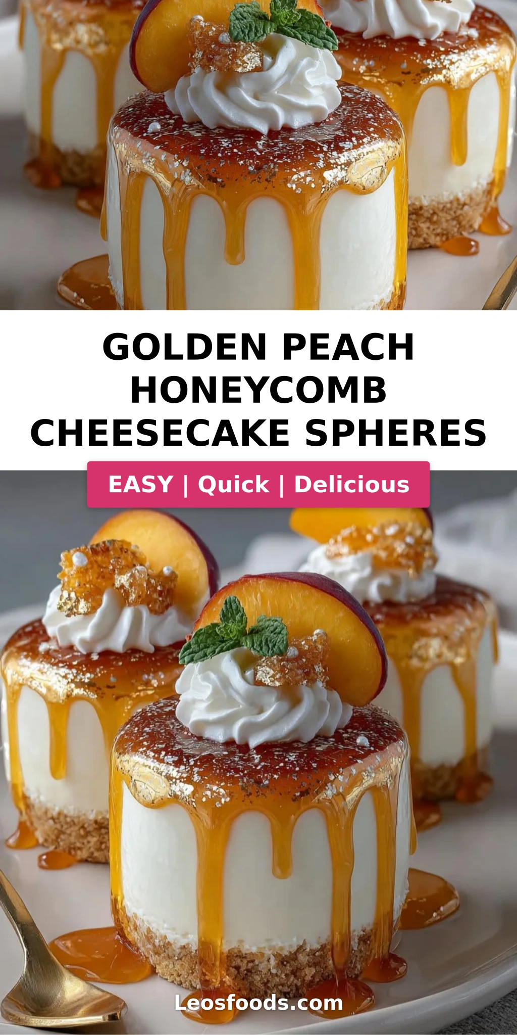 Golden Peach Honeycomb Cheesecake Spheres