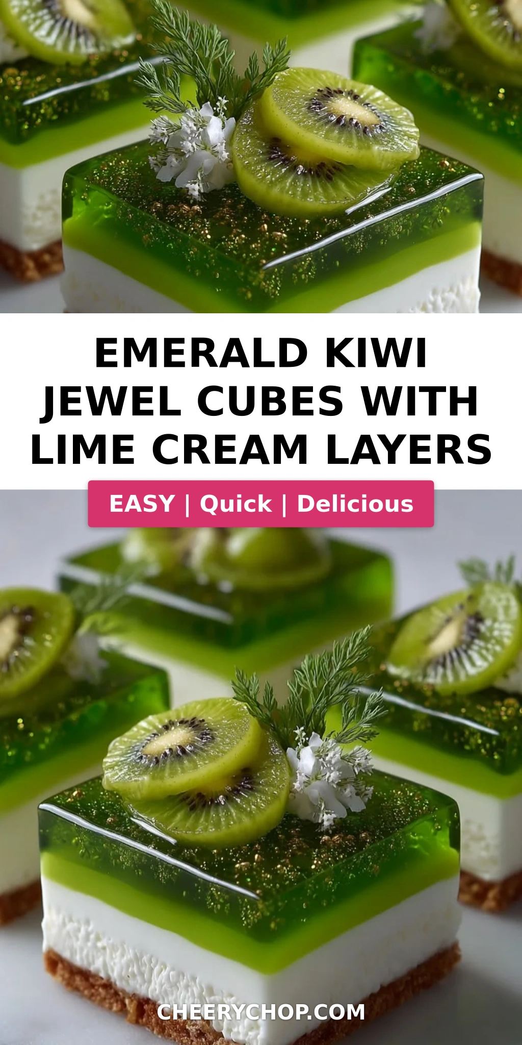 Emerald Kiwi Jewel Cubes with Lime Cream Layers