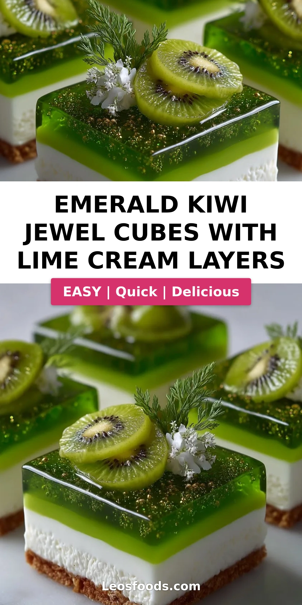 Emerald Kiwi Jewel Cubes with Lime Cream Layers