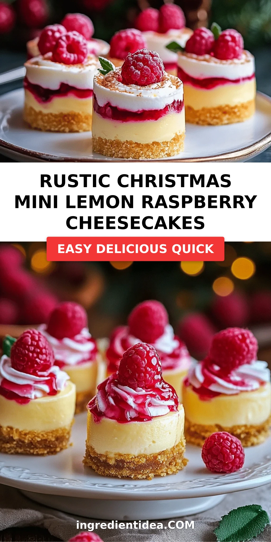 Rustic Christmas Mini Lemon Raspberry Cheesecakes