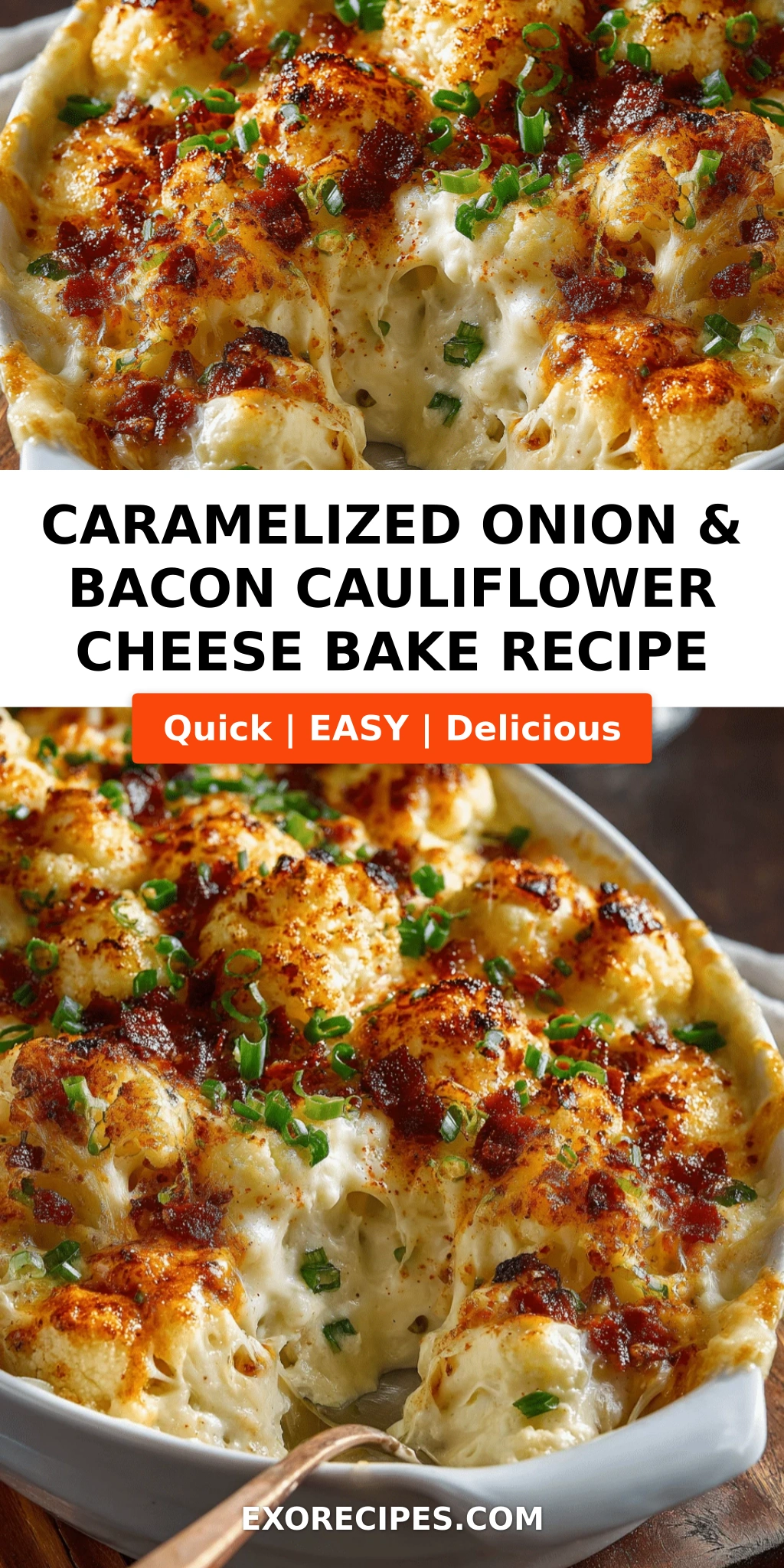 Caramelized Onion & Bacon Cauliflower Cheese Bake