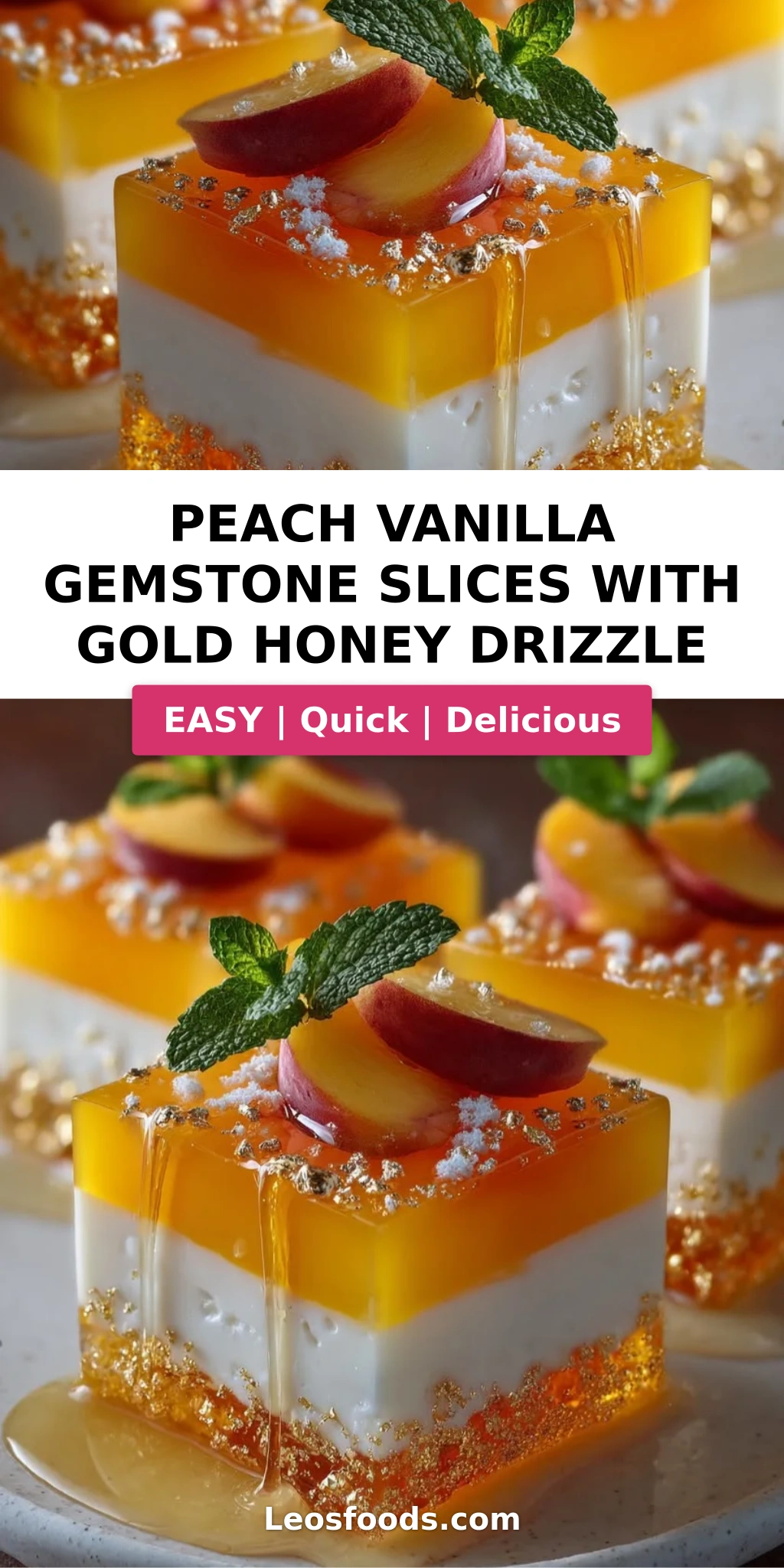 Peach Vanilla Gemstone Slices with Gold Honey Drizzle