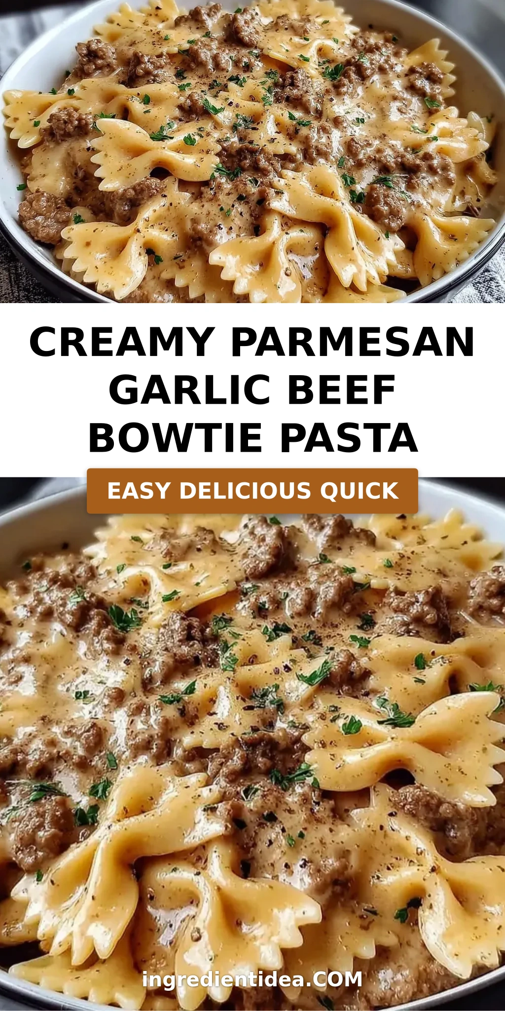 Creamy Parmesan Garlic Beef Bowtie Pasta