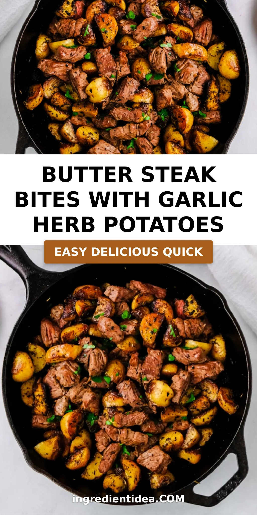Butter Steak Bites with Garlic Herb Potatoes