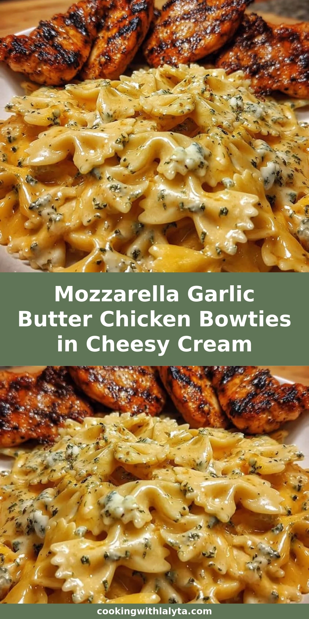 Mozzarella Garlic Butter Chicken Bowties in Cheesy Cream