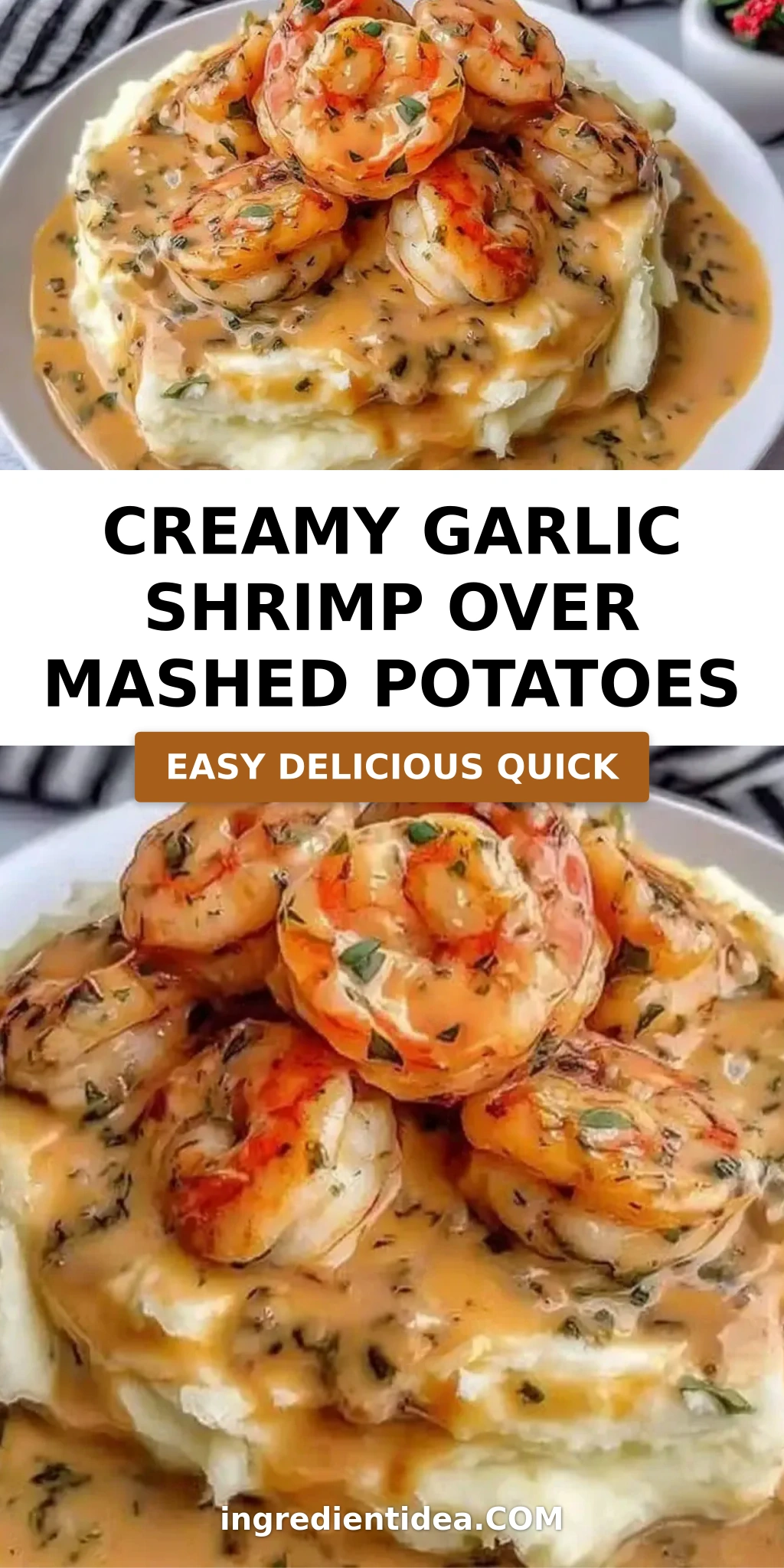Creamy Garlic Shrimp Over Mashed Potatoes