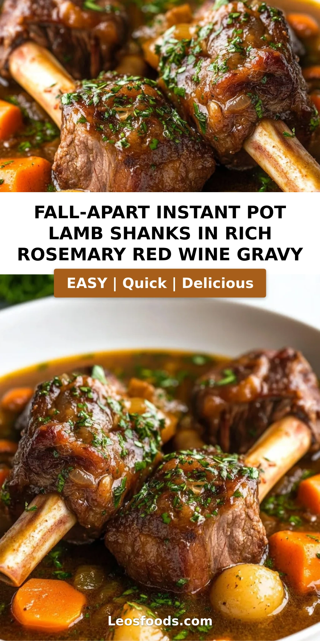 Fall-Apart Instant Pot Lamb Shanks in Rich Rosemary Red Wine Gravy
