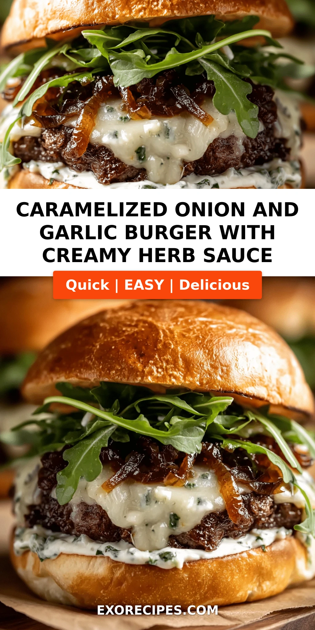 Caramelized Onion and Garlic Burger with Creamy Herb Sauce