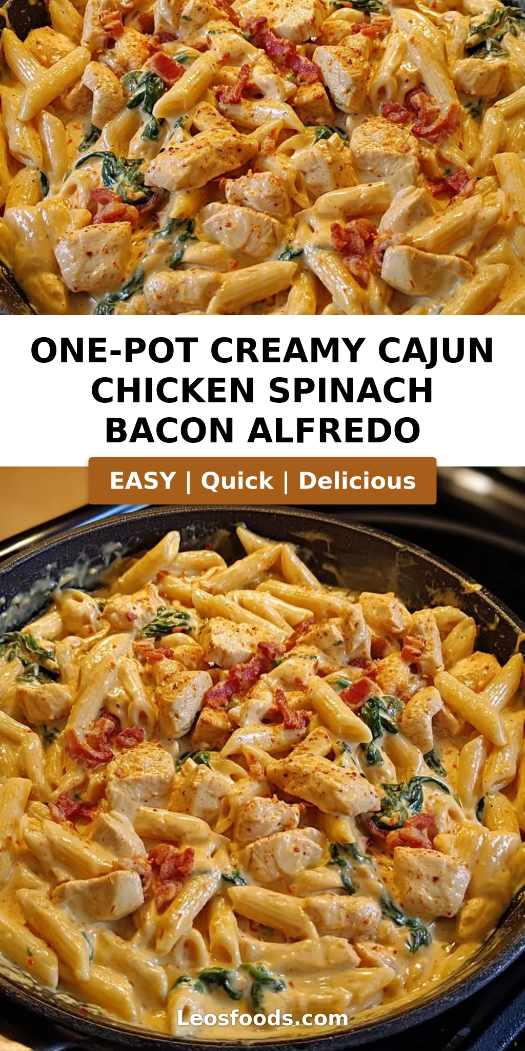 One-Pot Creamy Cajun Chicken Spinach Bacon Alfredo