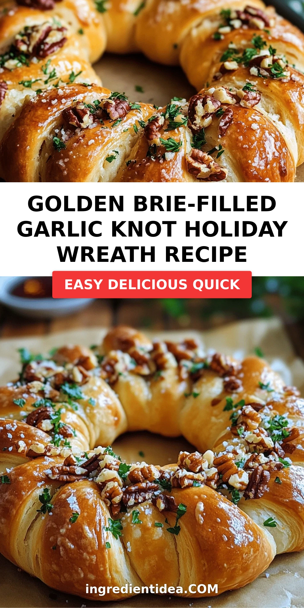 Golden Brie-Filled Garlic Knot Holiday Wreath Recipe