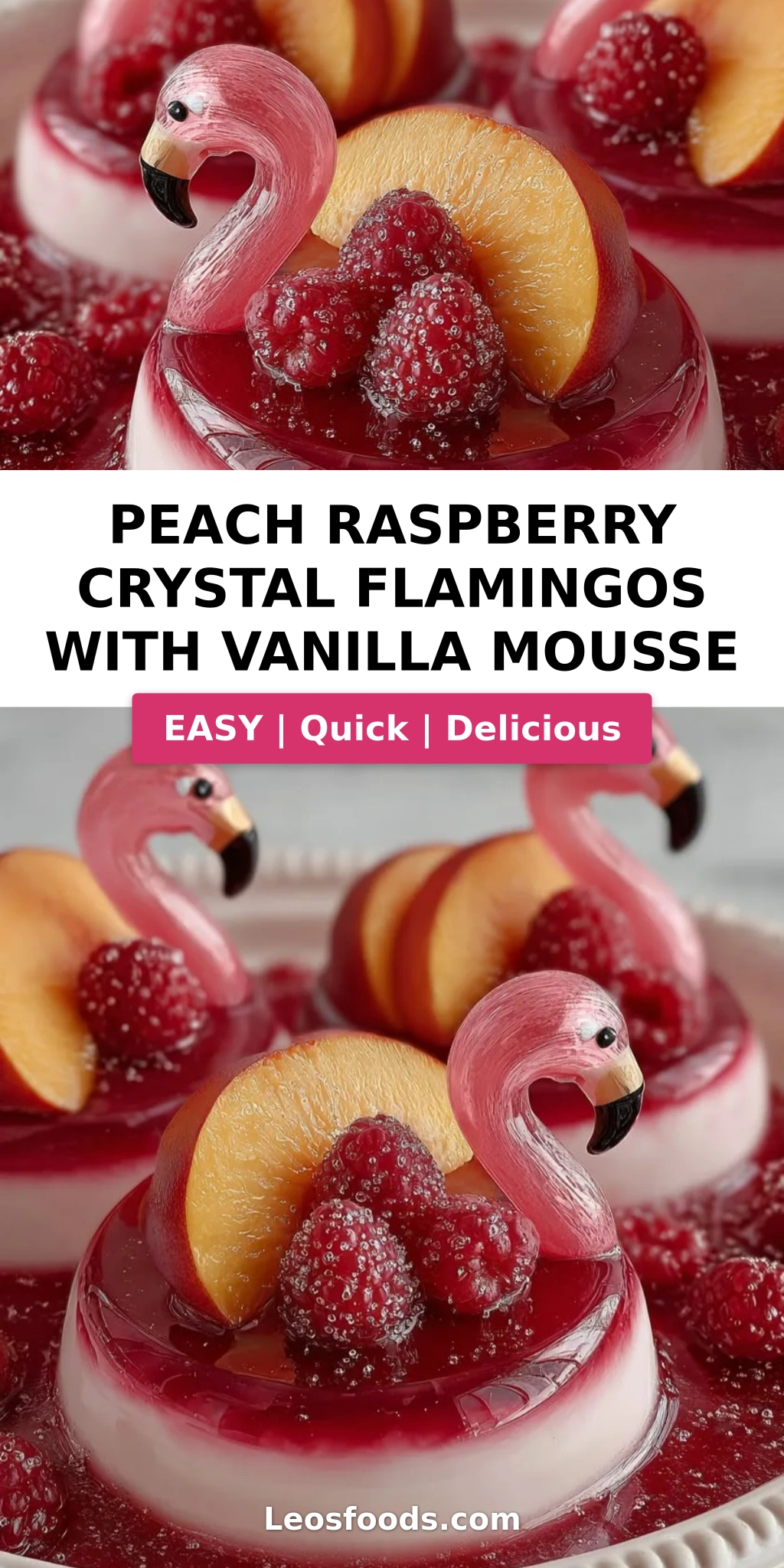 Peach Raspberry Crystal Flamingos with Vanilla Mousse