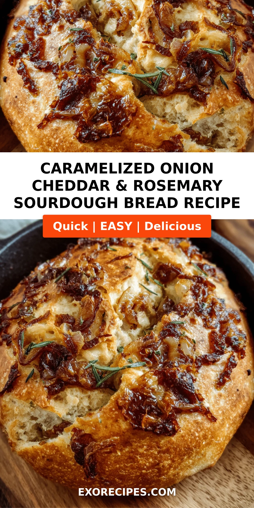 Caramelized Onion, Cheddar & Rosemary Sourdough Artisan Bread with Bold Flavor