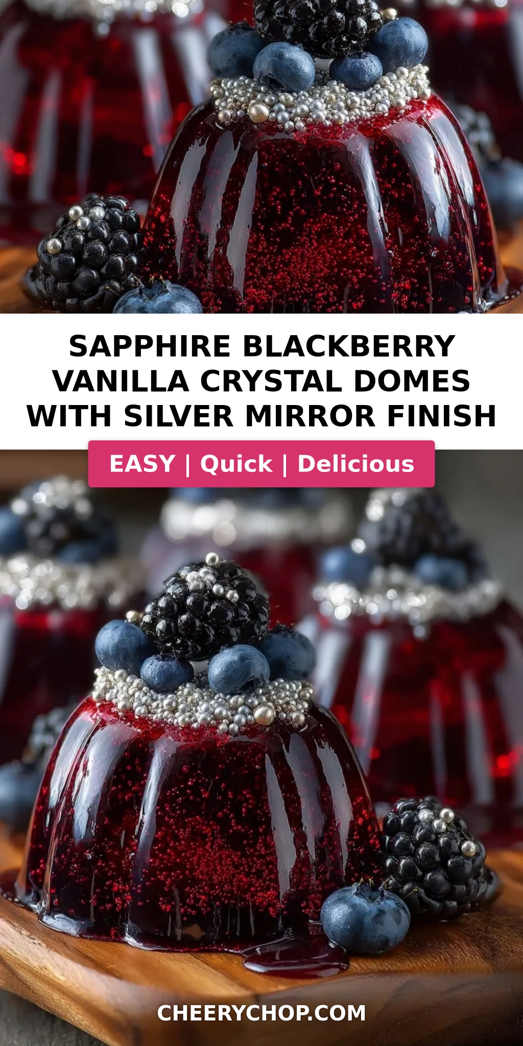 Sapphire Blackberry Vanilla Crystal Domes with Silver Mirror Finish