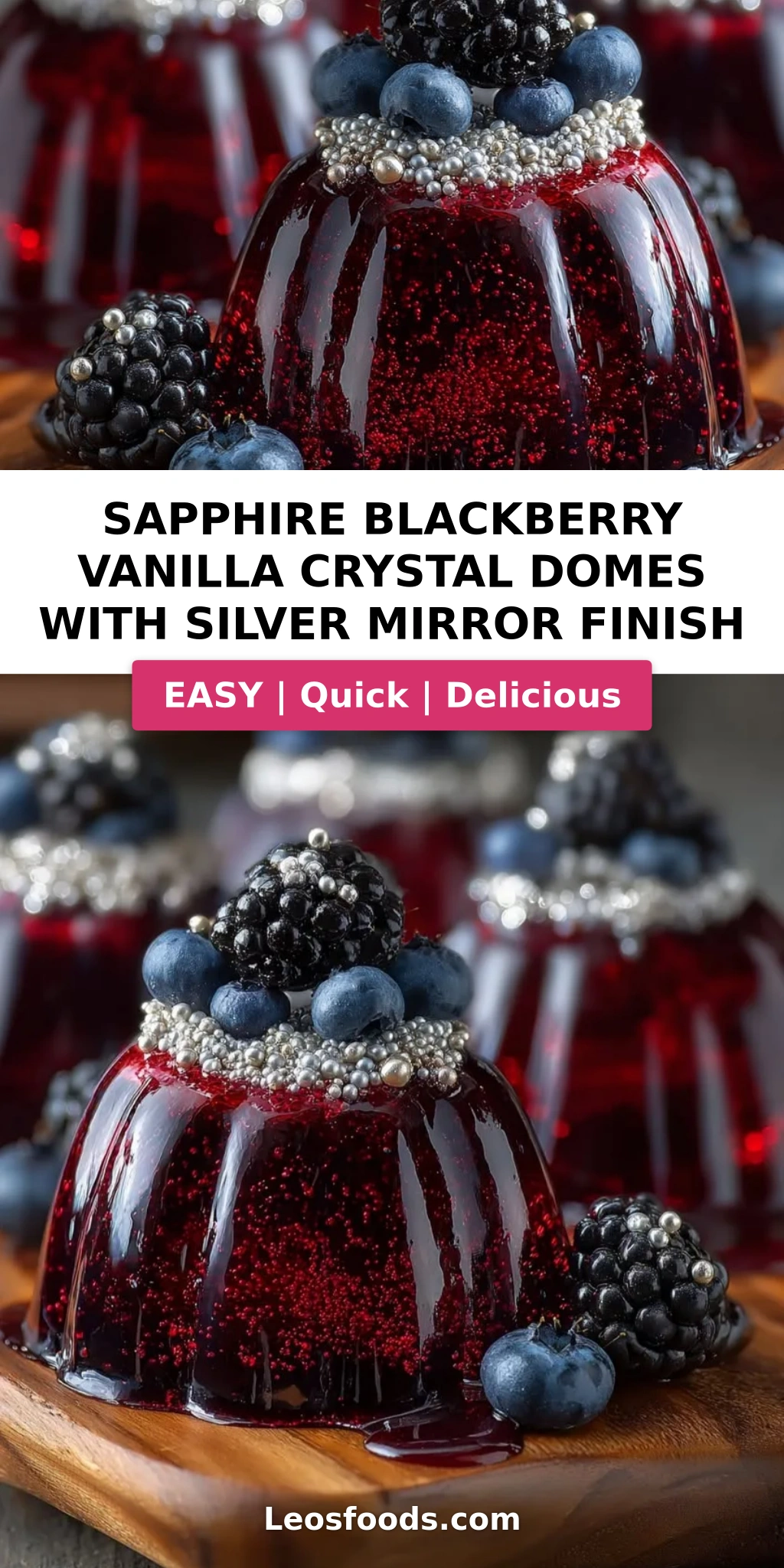 Sapphire Blackberry Vanilla Crystal Domes with Silver Mirror Finish