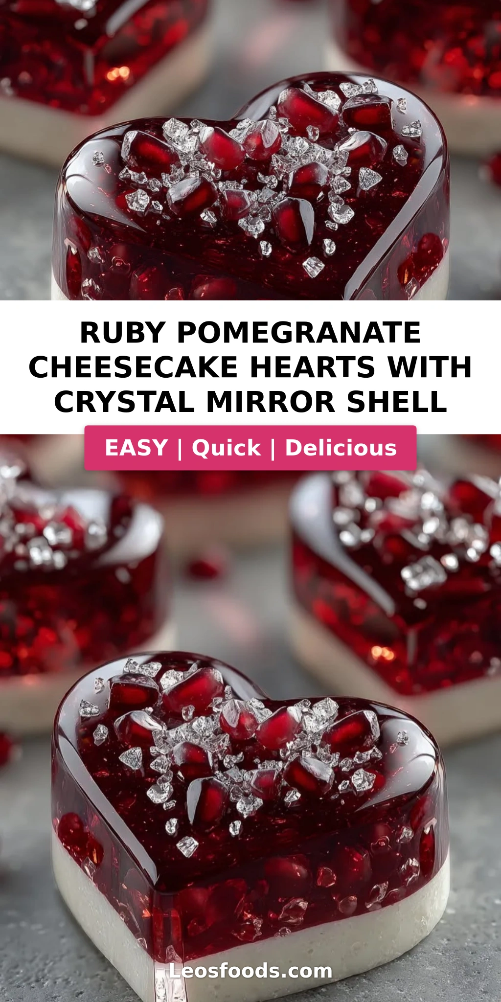 Ruby Pomegranate Cheesecake Hearts with Crystal Mirror Shell