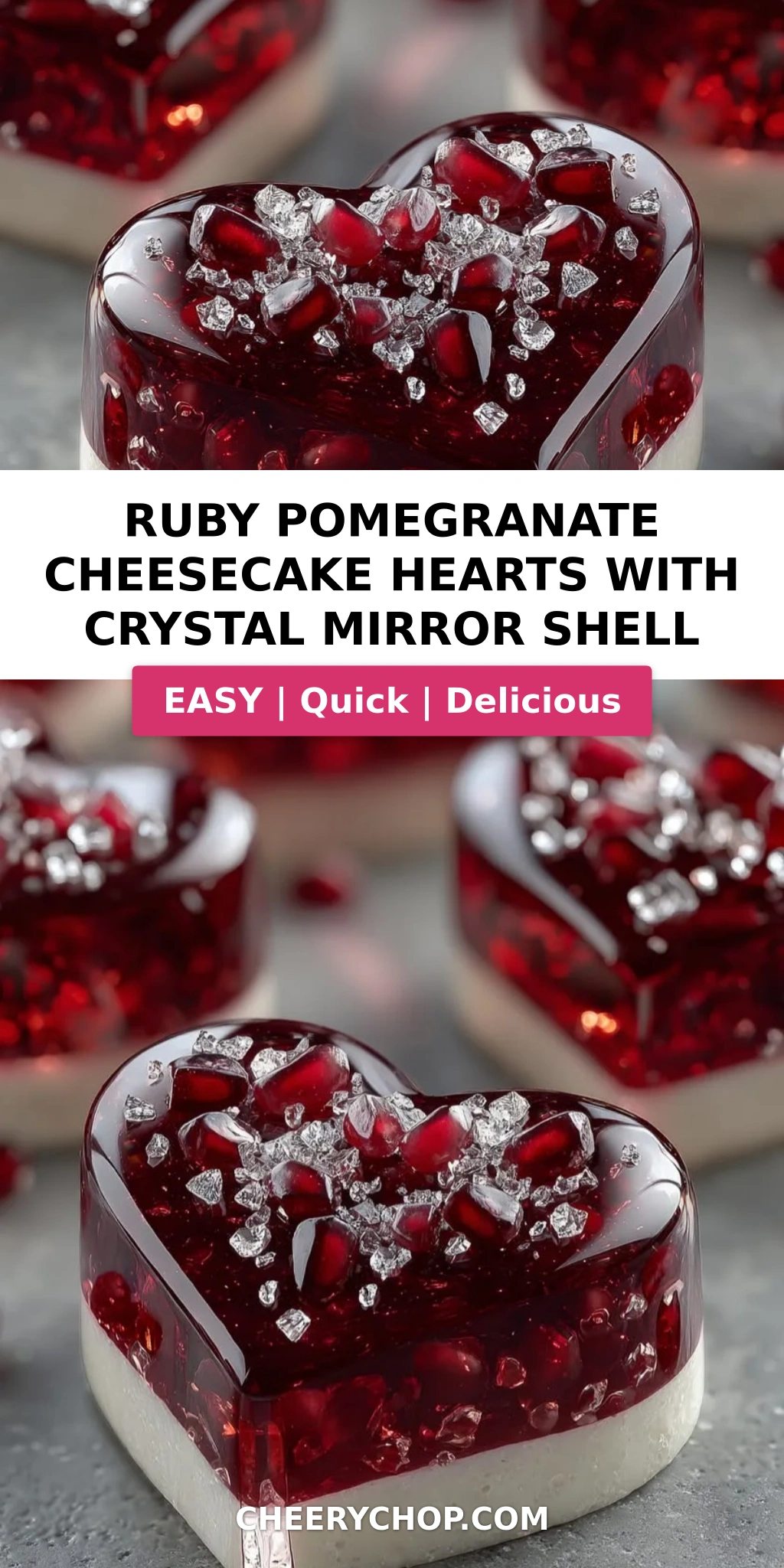 Ruby Pomegranate Cheesecake Hearts with Crystal Mirror Shell