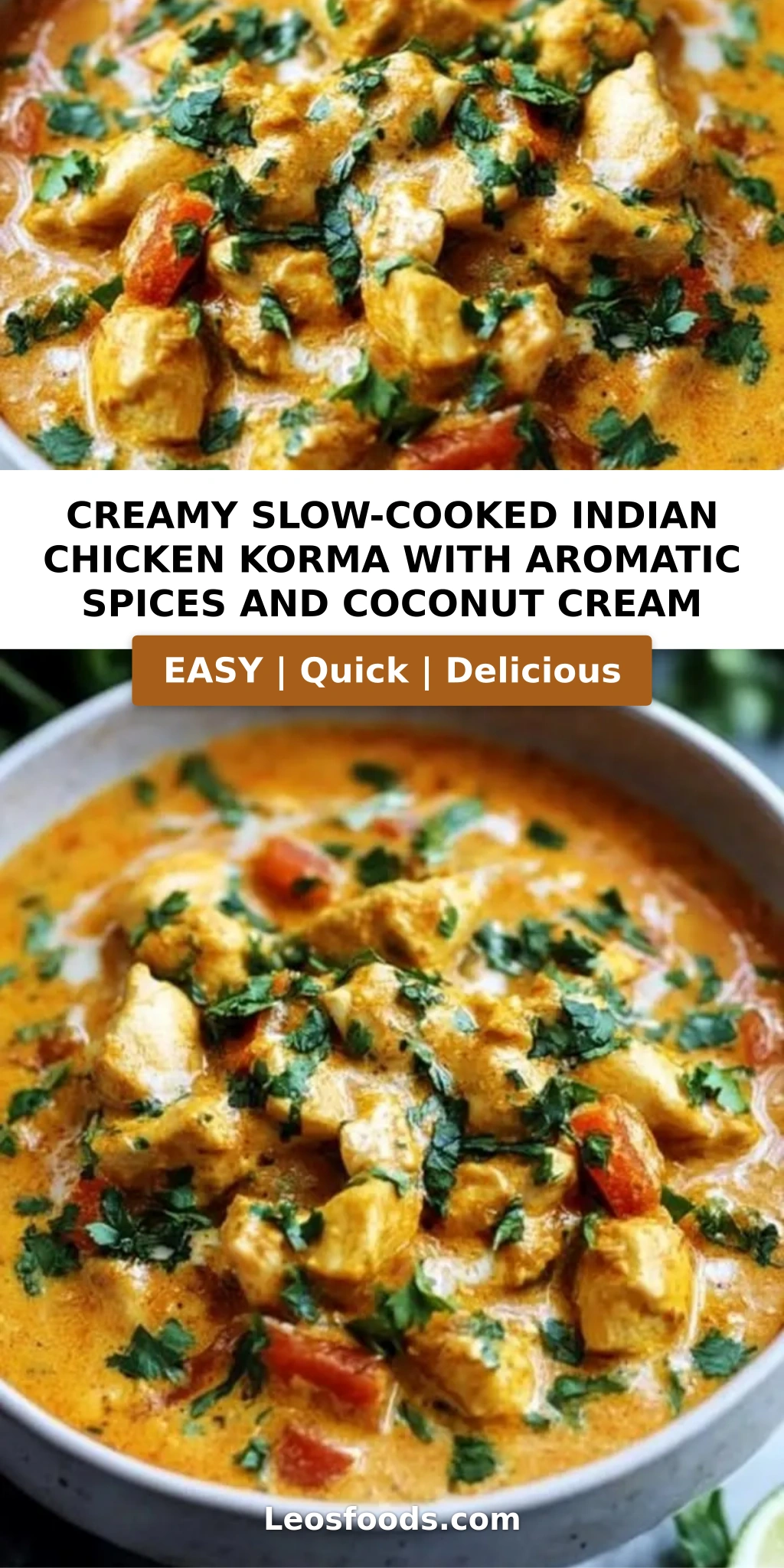 Creamy Slow-Cooked Indian Chicken Korma with Aromatic Spices and Coconut Cream
