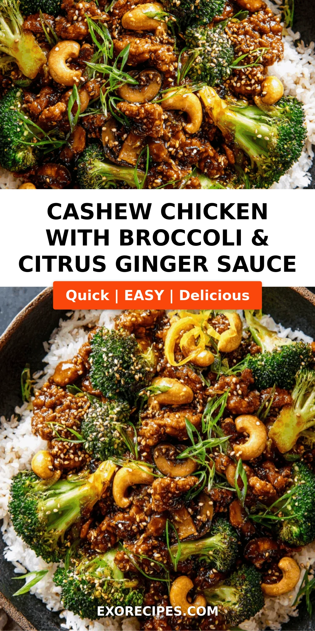 Cashew Chicken with Mushrooms, Broccoli & Citrus Ginger Sauce