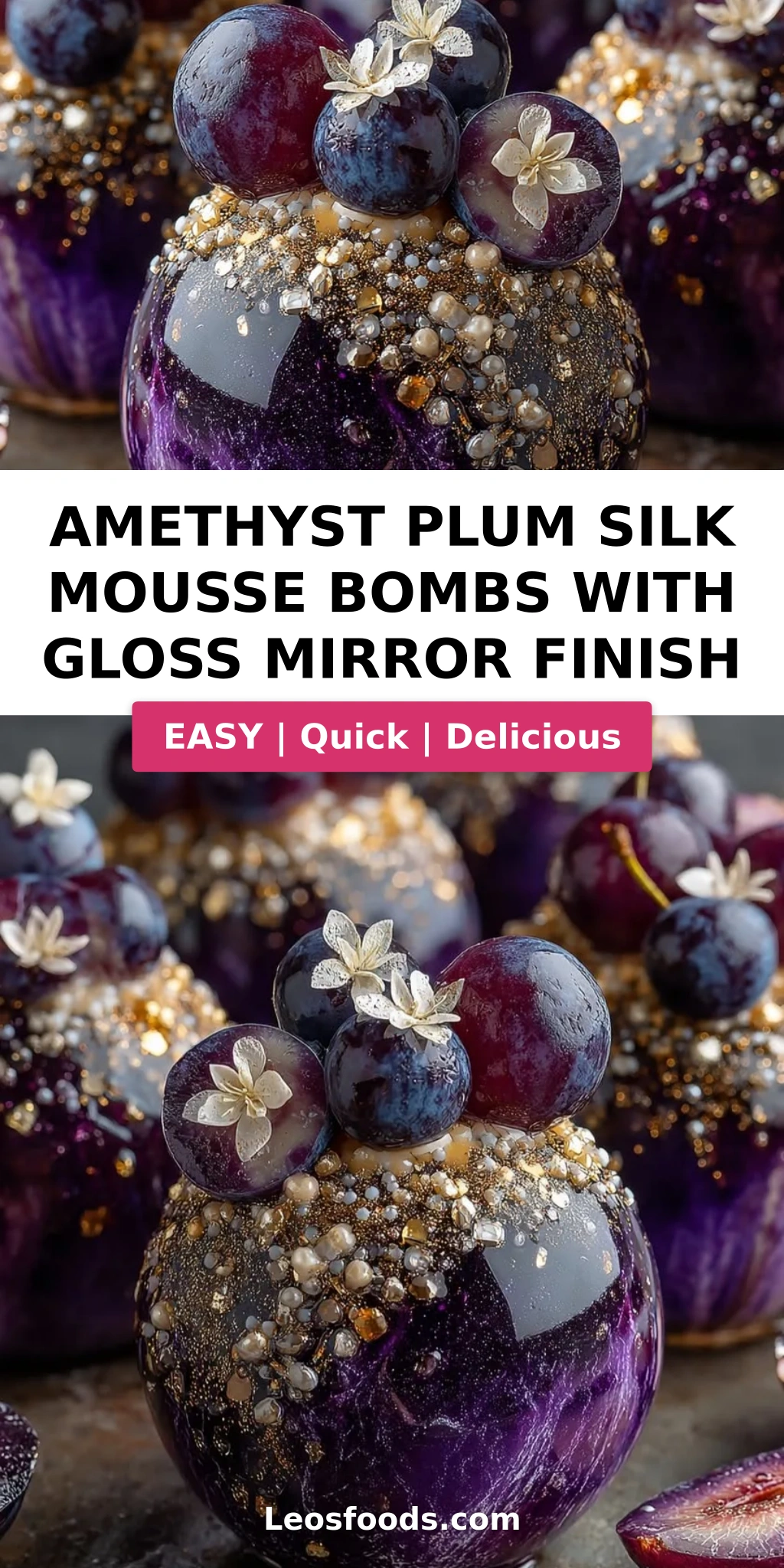 Amethyst Plum Silk Mousse Bombs with Gloss Mirror Finish