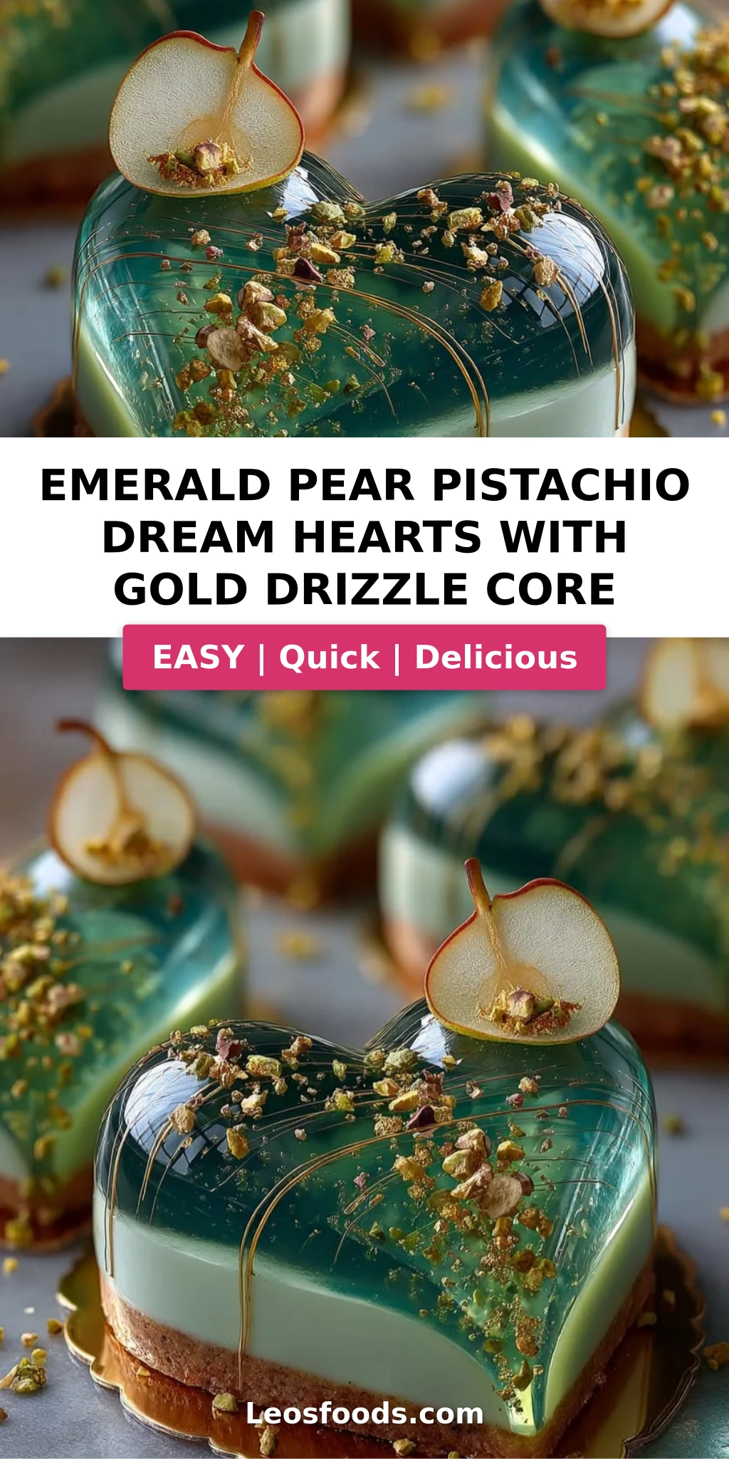 Emerald Pear Pistachio Dream Hearts with Gold Drizzle Core